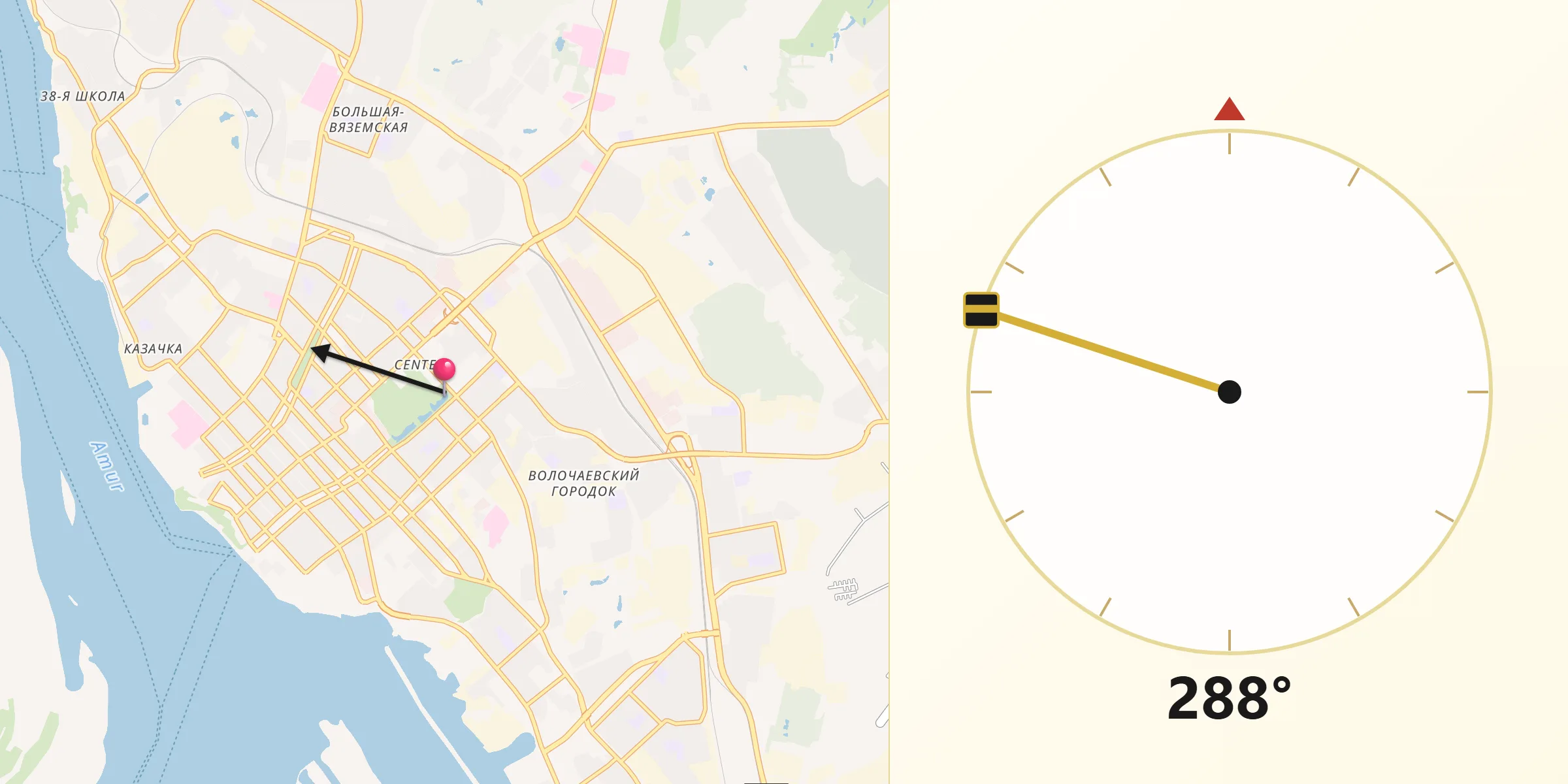 Direction vers la Qibla depuis Khabarovsk