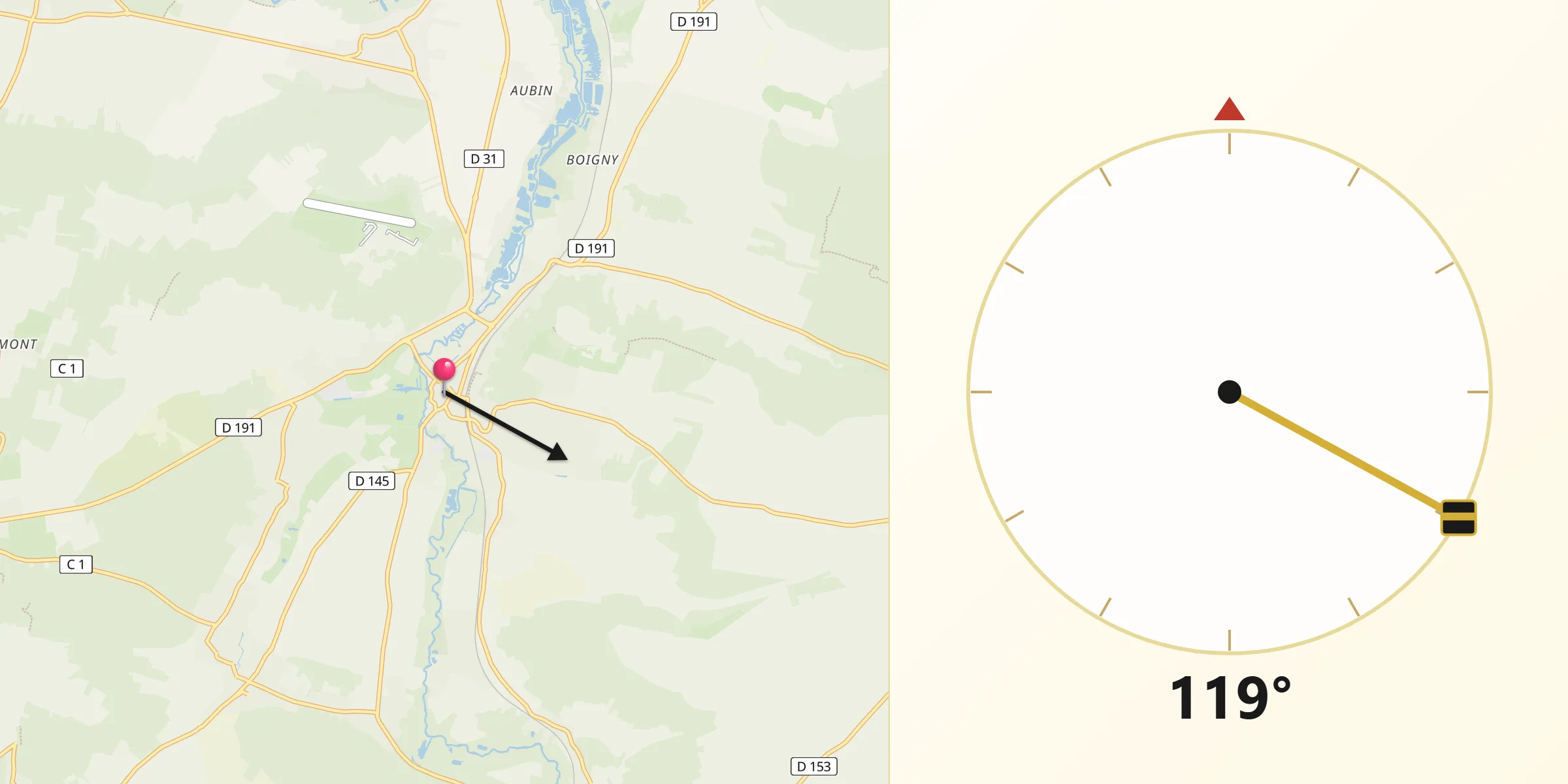 Direction vers la Qibla depuis La Ferté-Alais