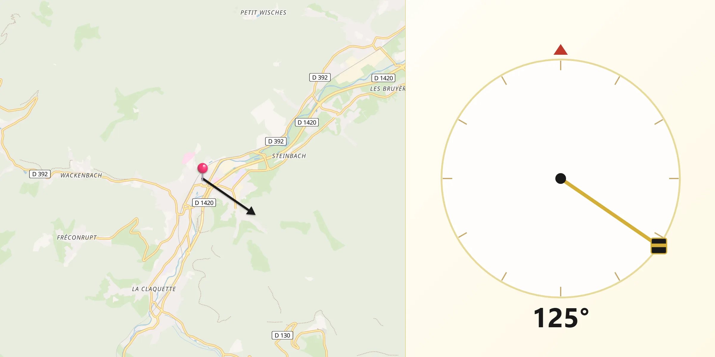 Direction vers la Qibla depuis Schirmeck