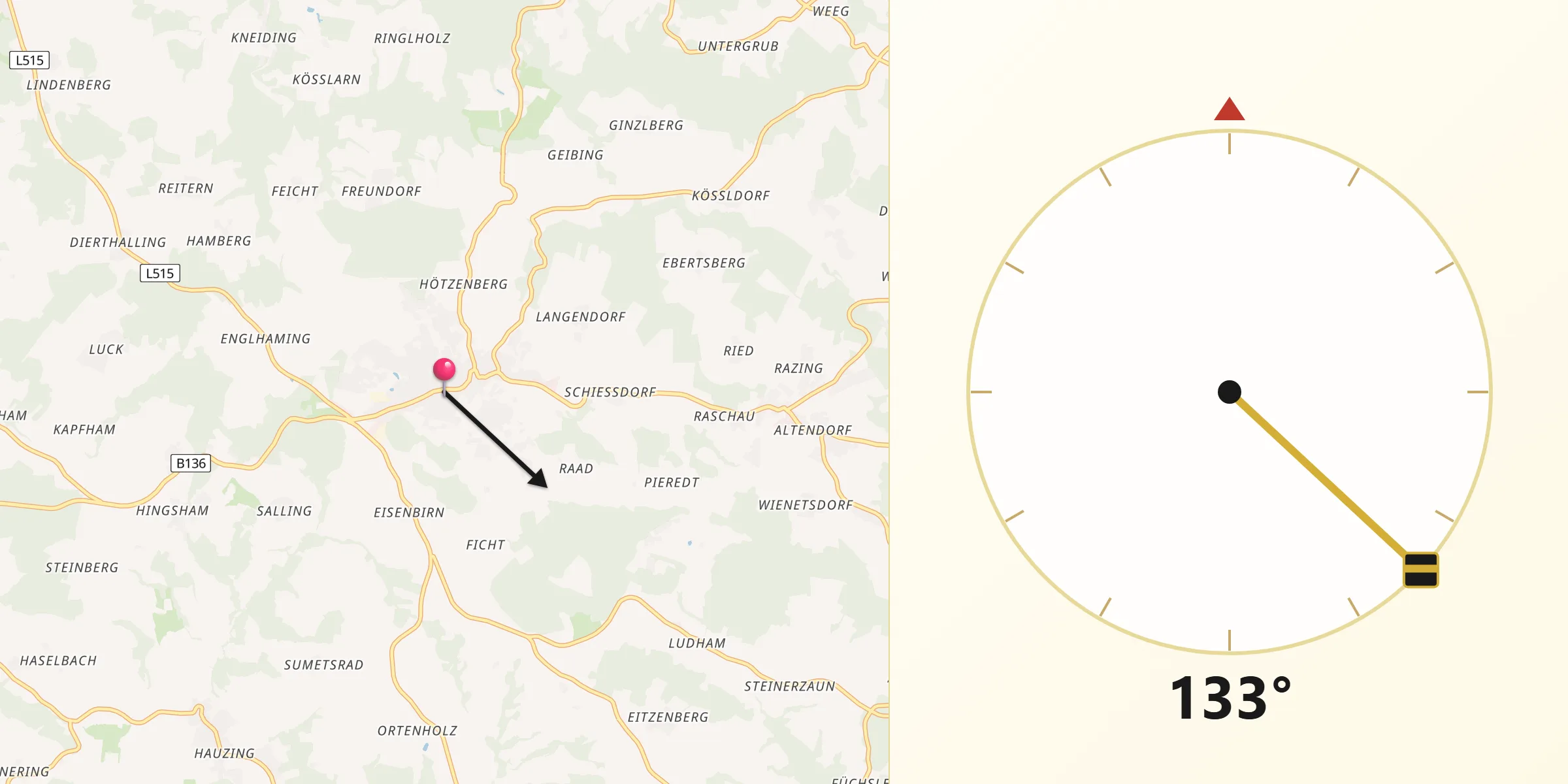 Qibla-Richtung von Münzkirchen