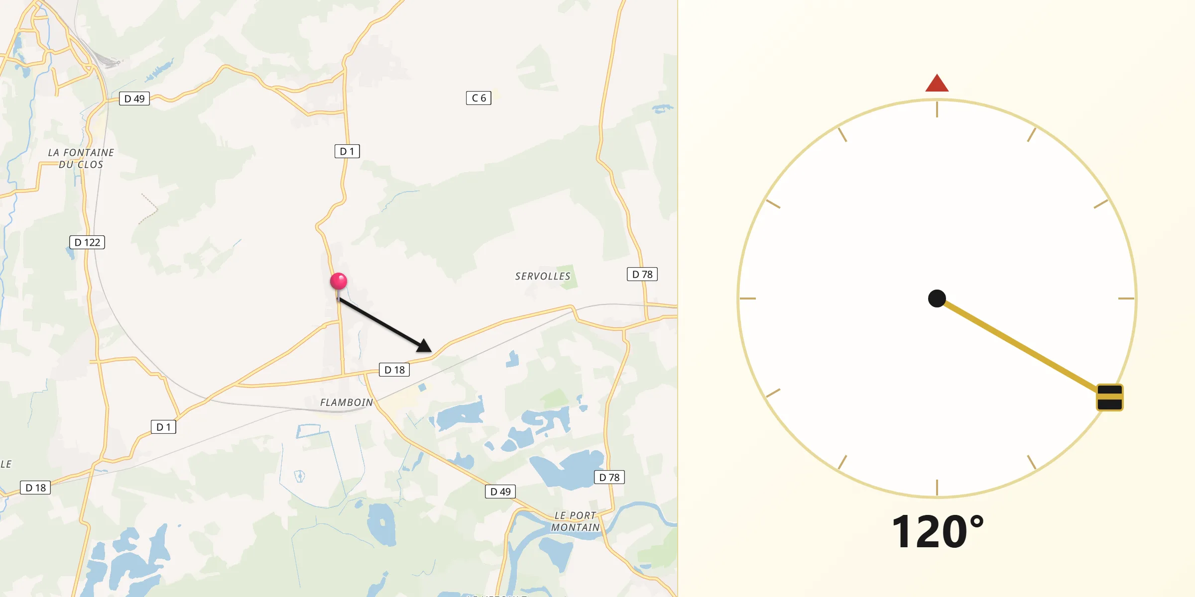 Direction vers la Qibla depuis Gouaix