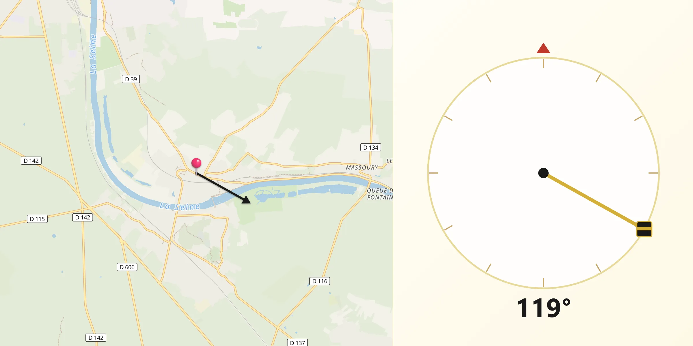 Direction vers la Qibla depuis Chartrettes