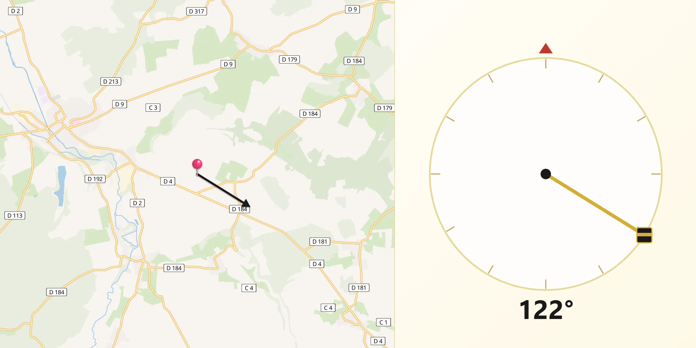 Direction vers la Qibla depuis Valleret