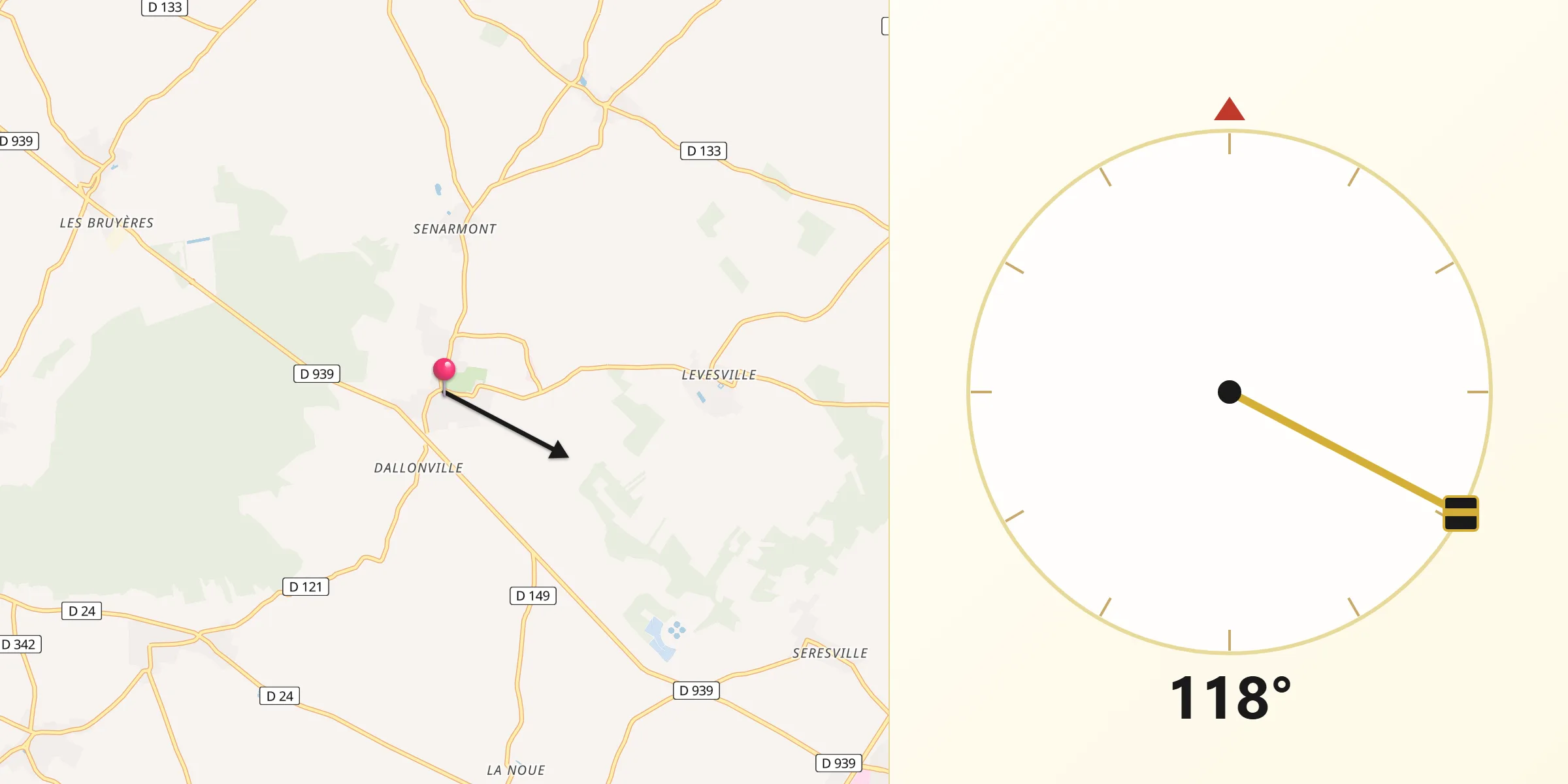 Direction vers la Qibla depuis Bailleau-l’Évêque
