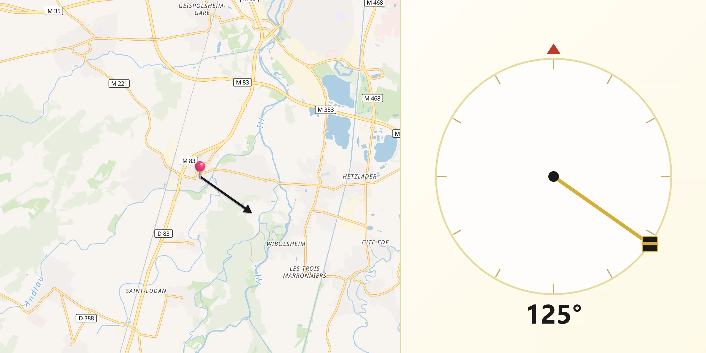 Direction vers la Qibla depuis Fegersheim