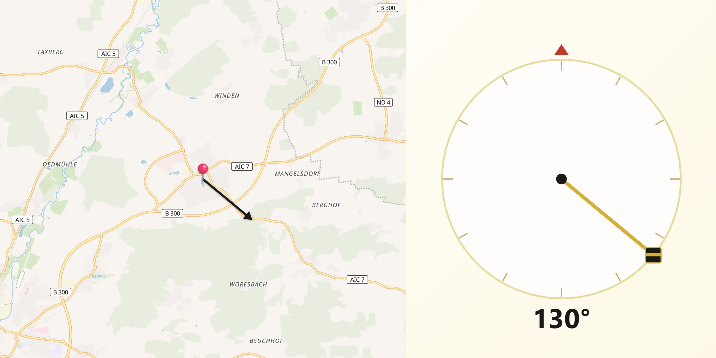 Qibla-Richtung von Kühbach