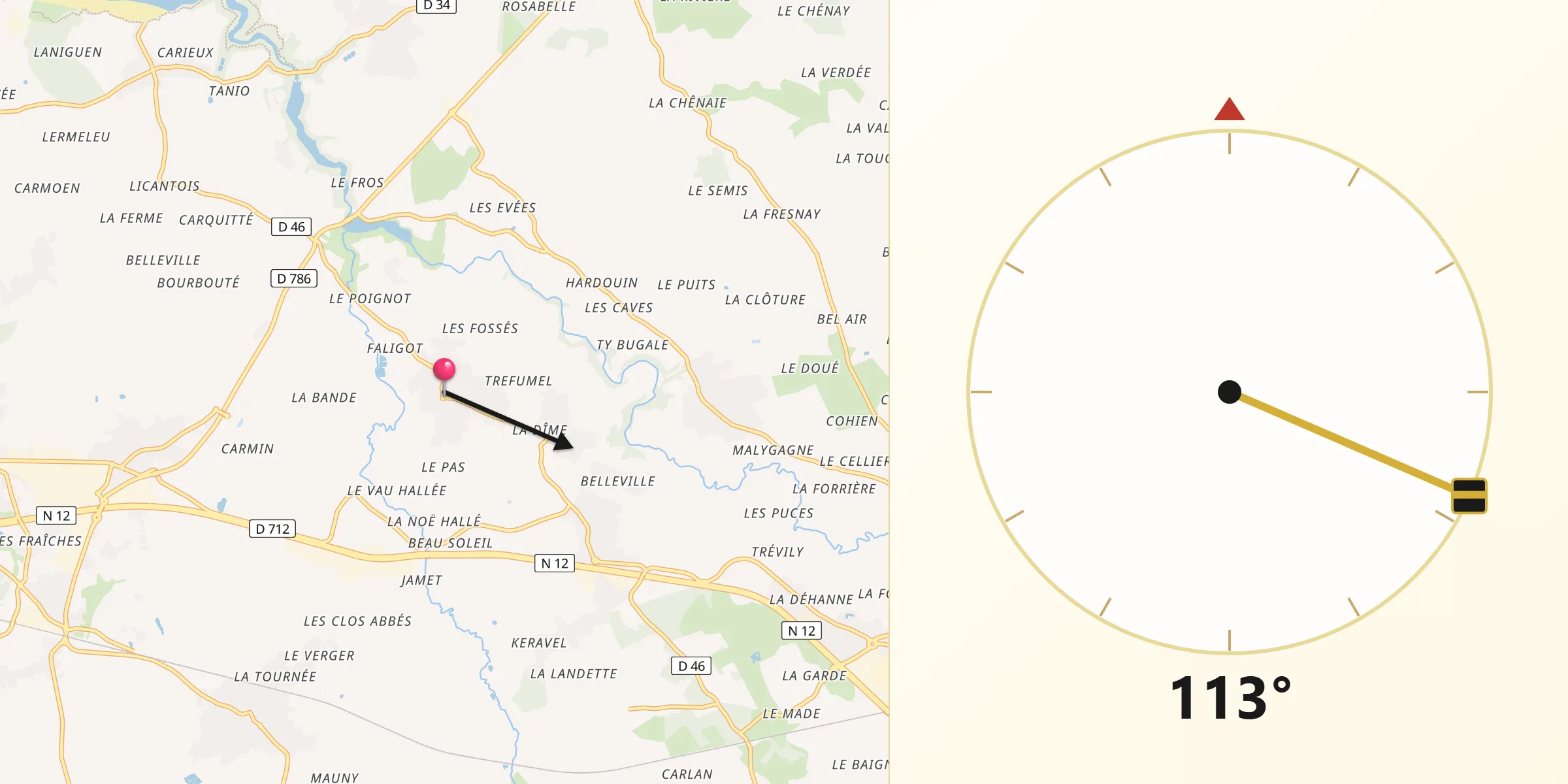 Direction vers la Qibla depuis Coëtmieux
