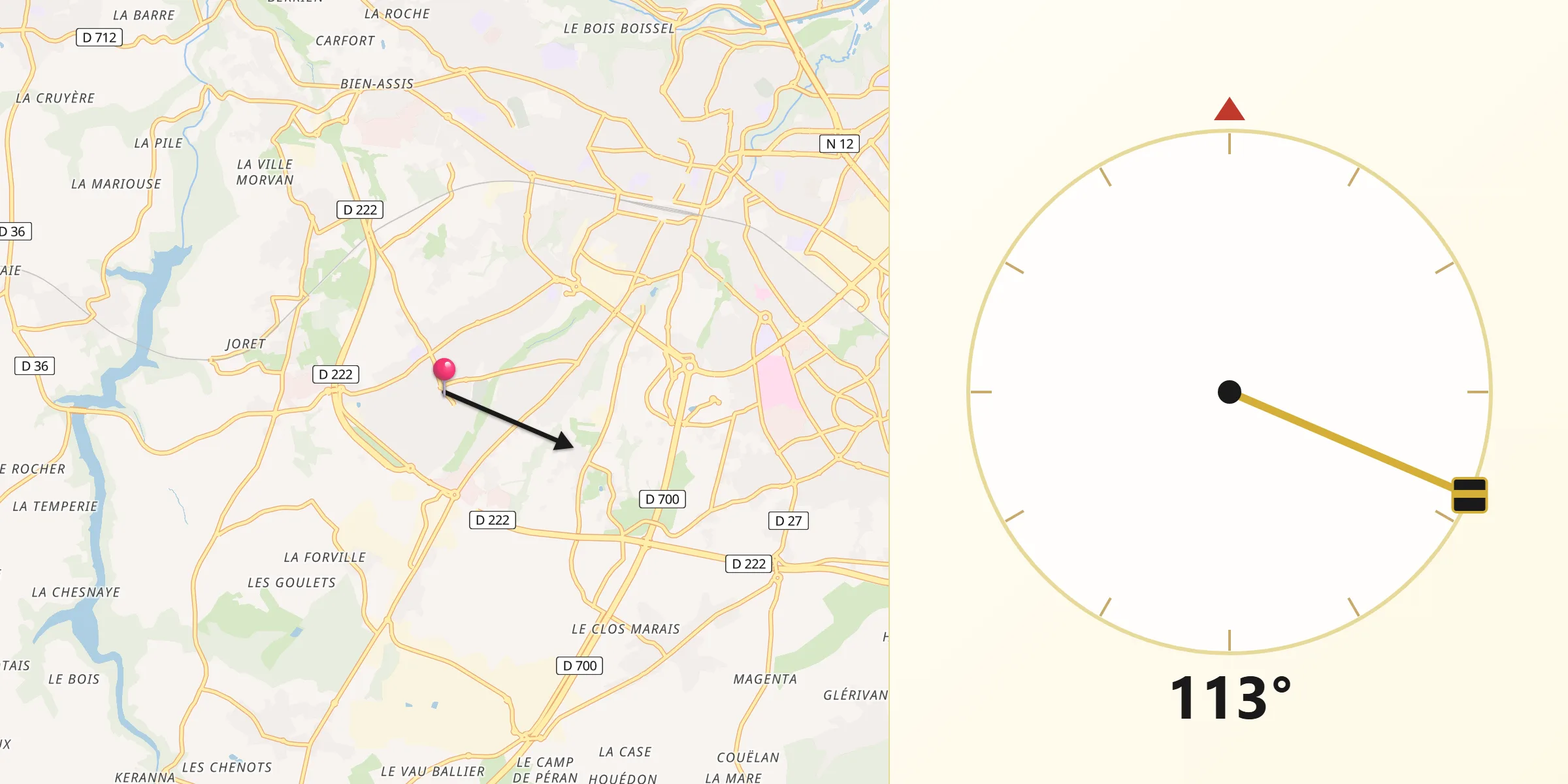Direction vers la Qibla depuis Ploufragan