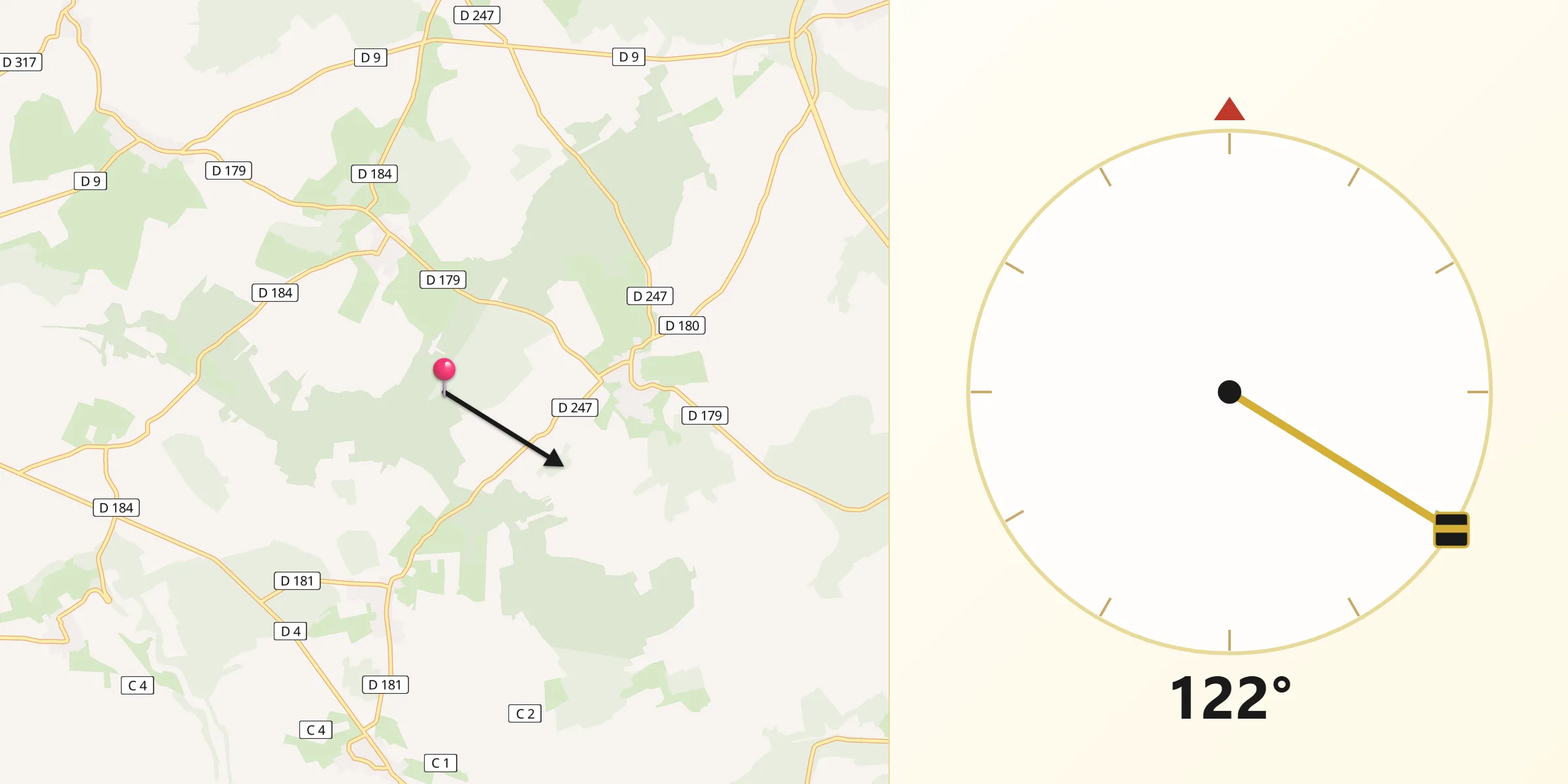 Direction vers la Qibla depuis Maizières
