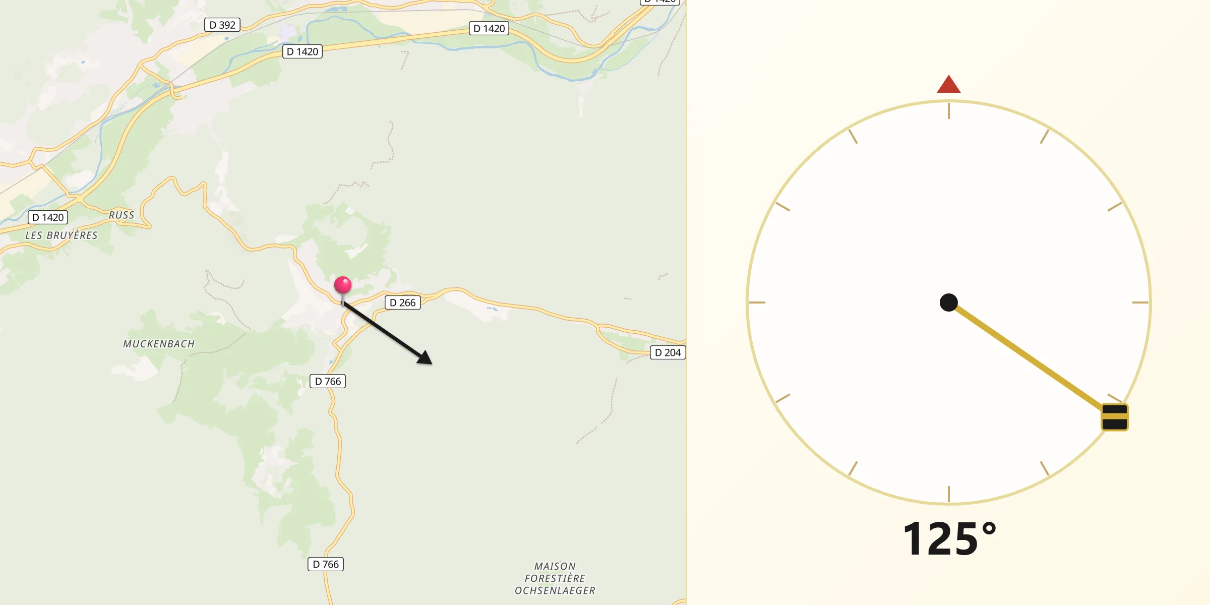 Direction vers la Qibla depuis Grendelbruch