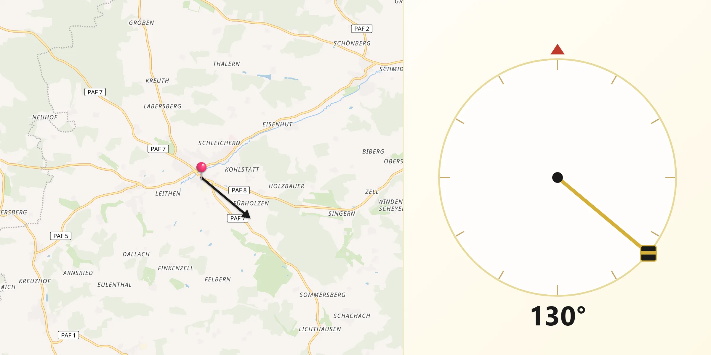 Qibla-Richtung von Gerolsbach
