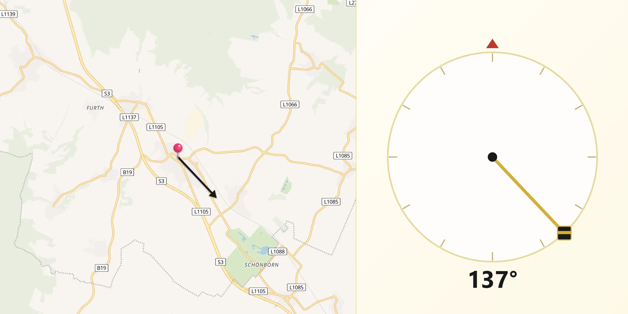 Qibla-Richtung von Göllersdorf