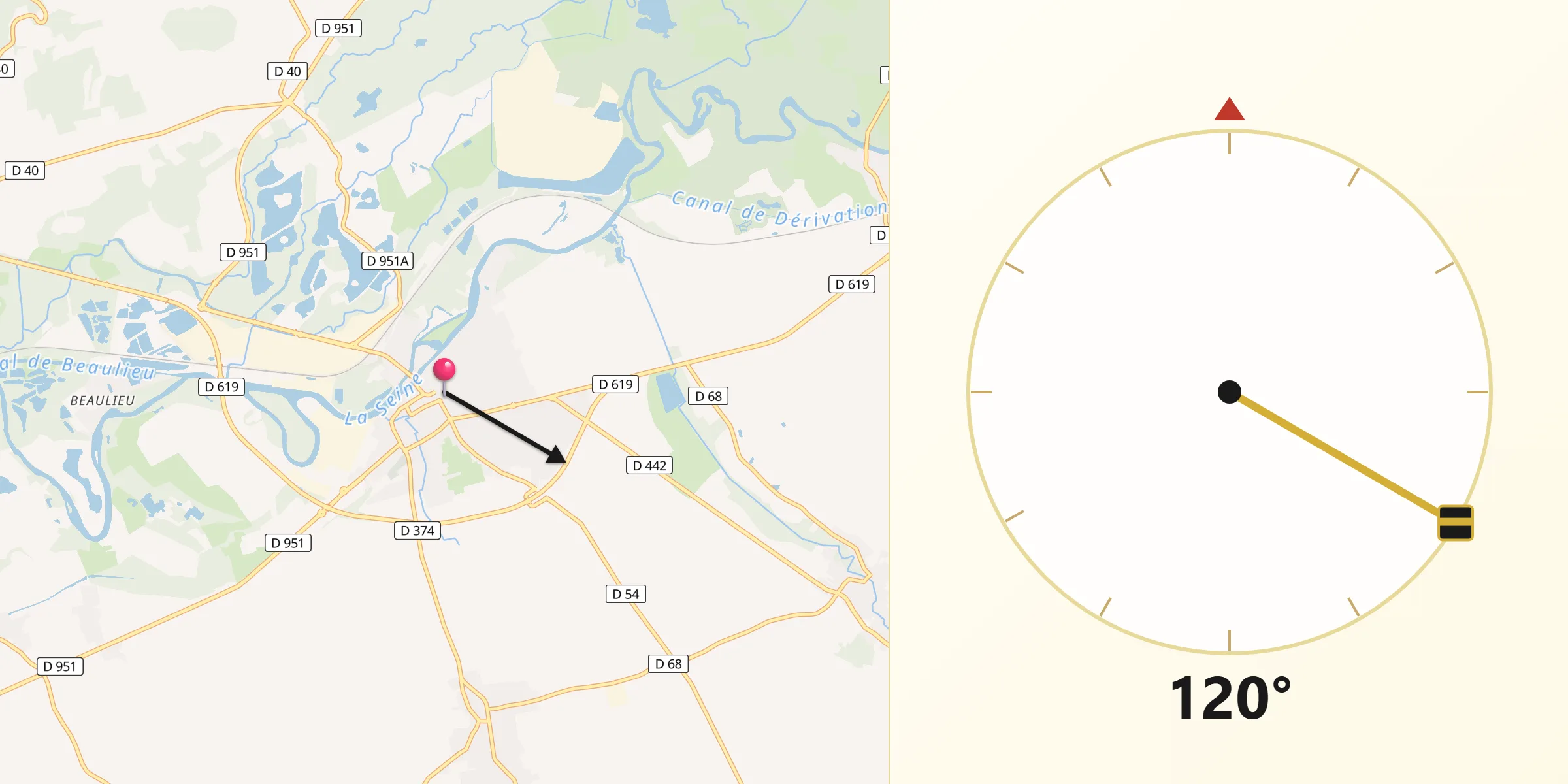 Direction vers la Qibla depuis Nogent-sur-Seine
