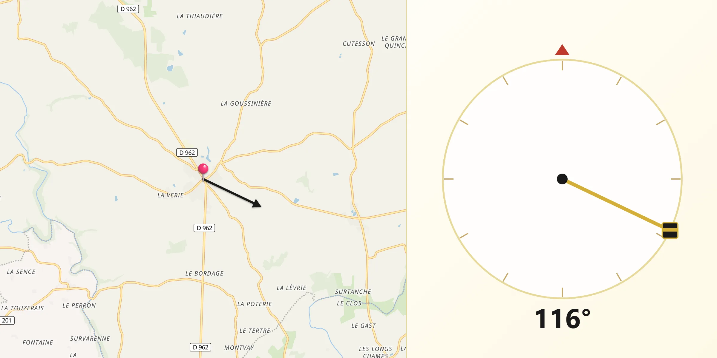 Direction vers la Qibla depuis Ceaucé