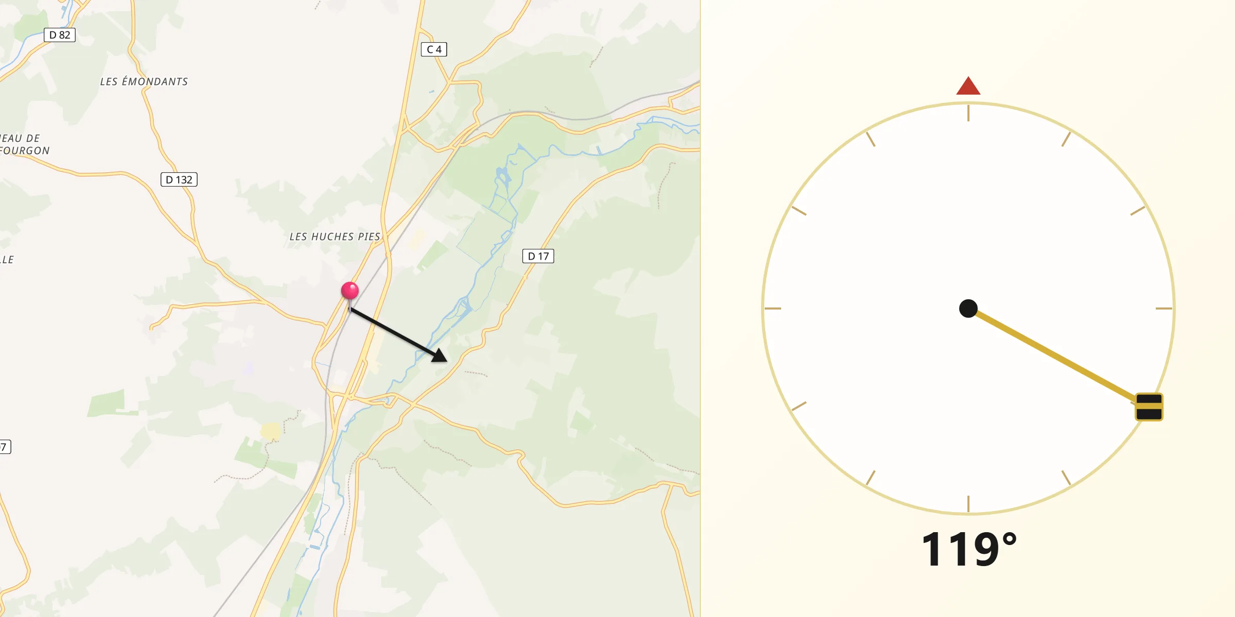 Direction vers la Qibla depuis Étréchy