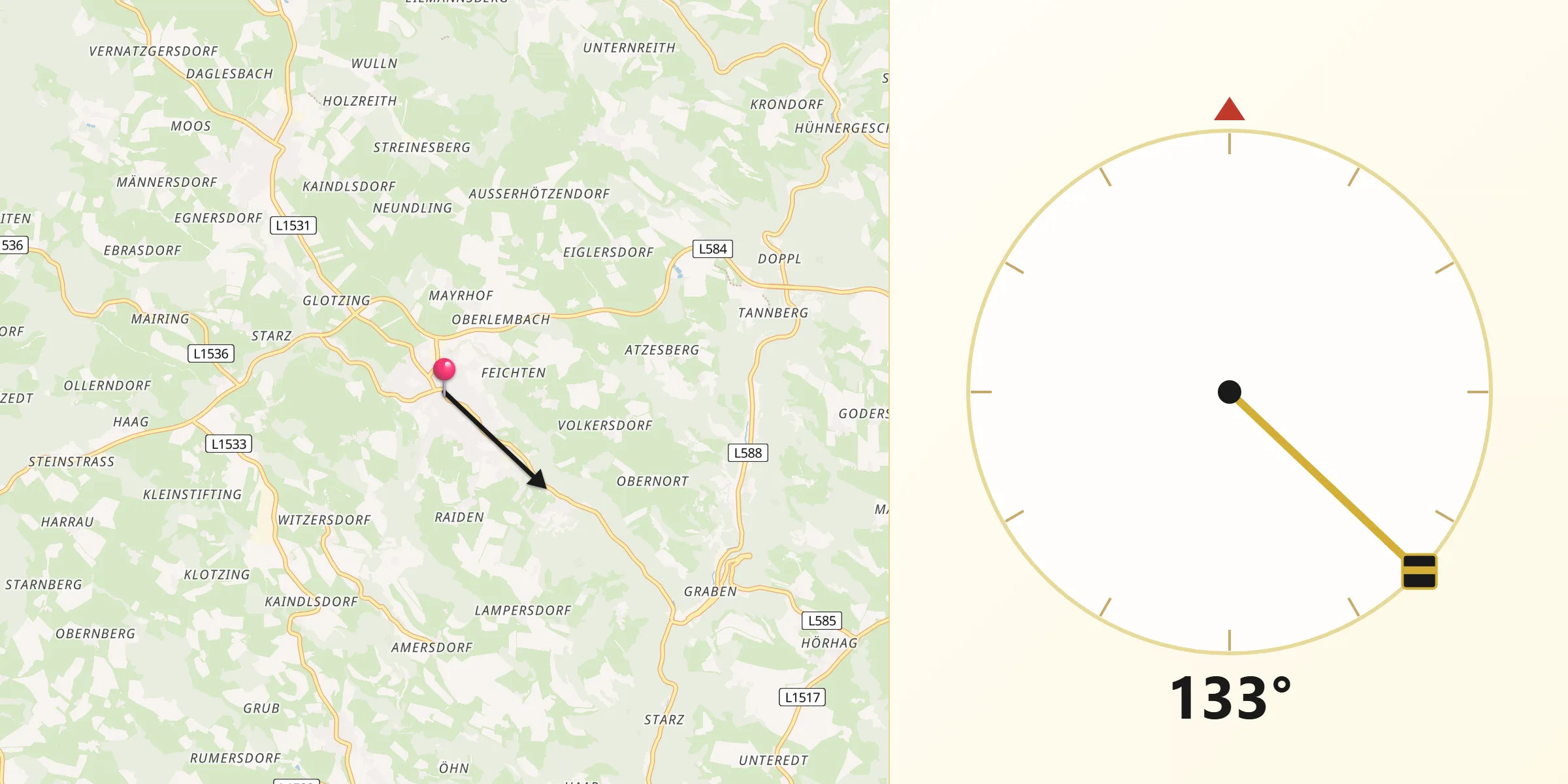 Qibla-Richtung von Lembach im Mühlkreis