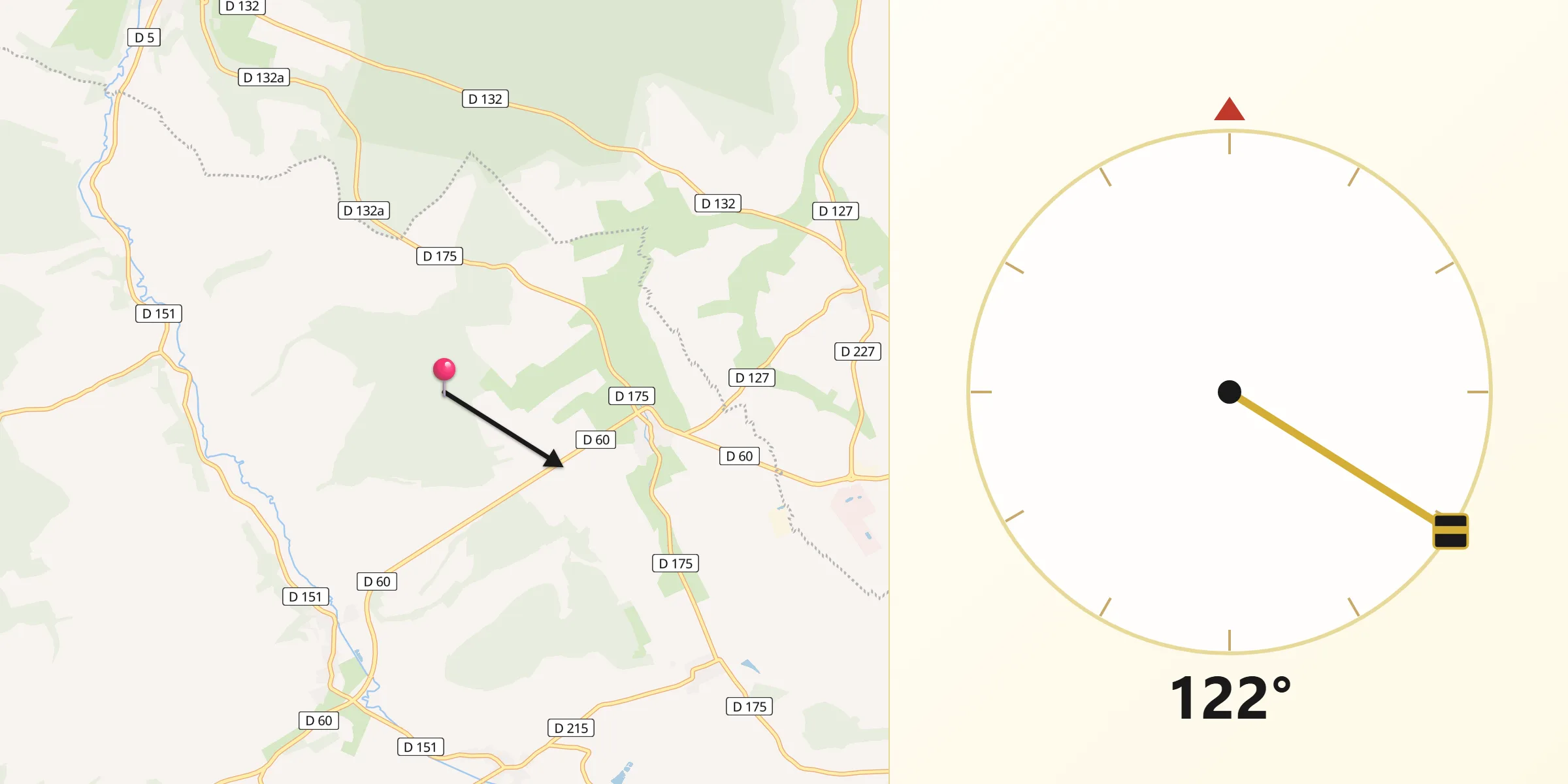 Direction vers la Qibla depuis Saudron
