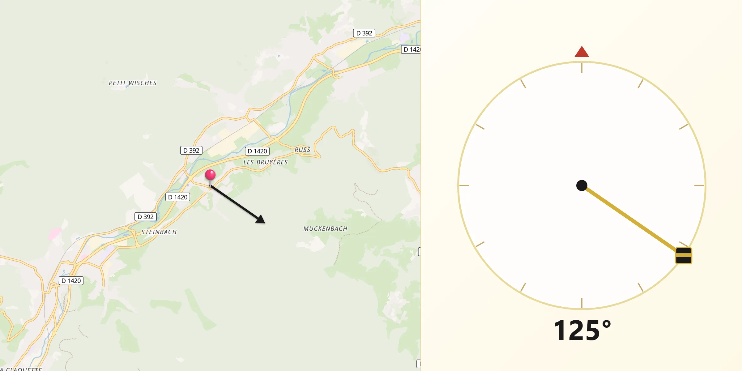 Direction vers la Qibla depuis Russ