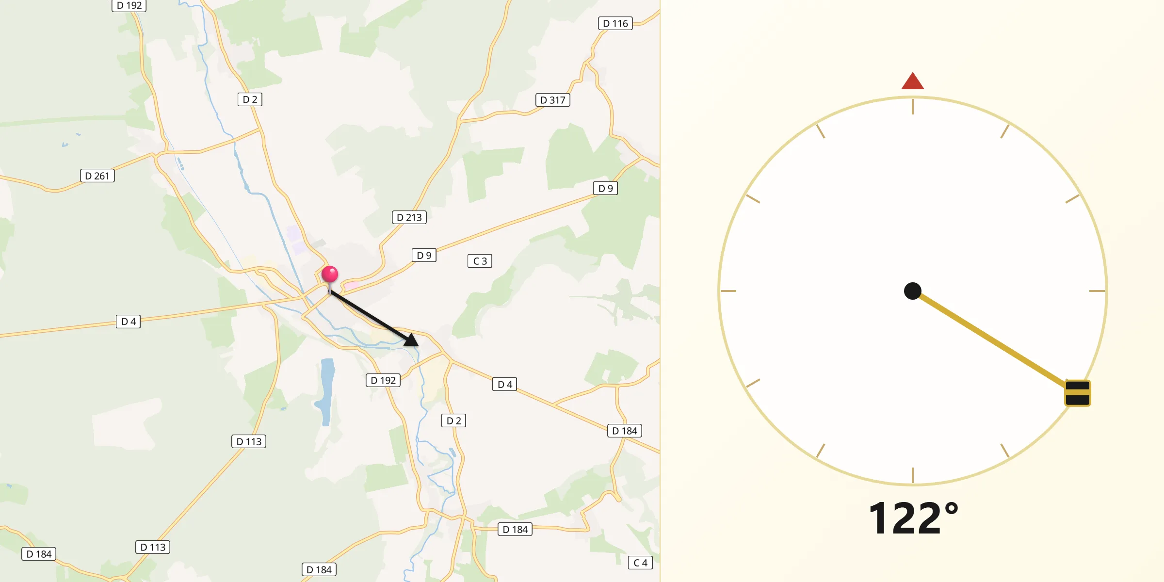 Direction vers la Qibla depuis Wassy