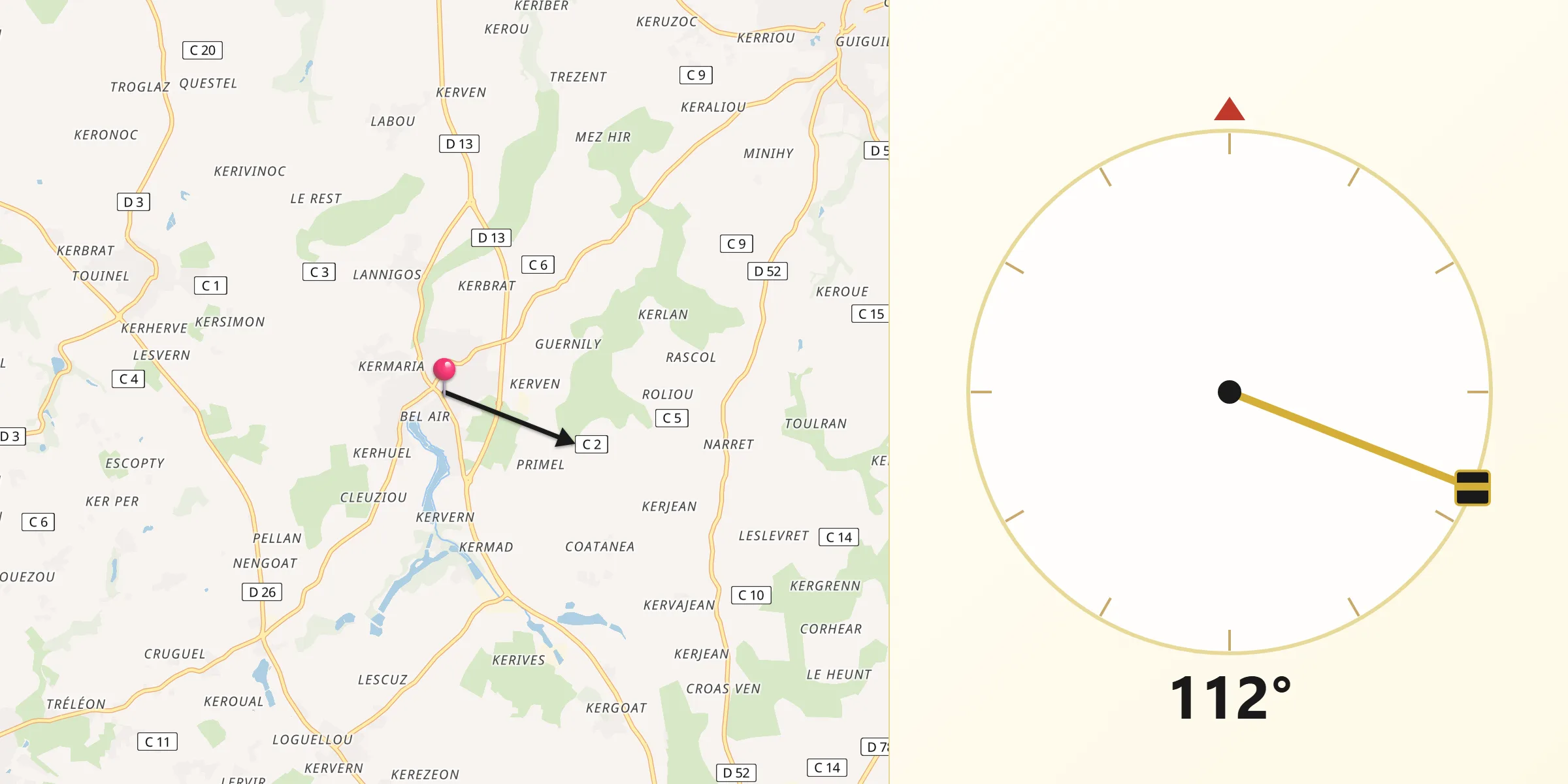 Direction vers la Qibla depuis Bourg-Blanc