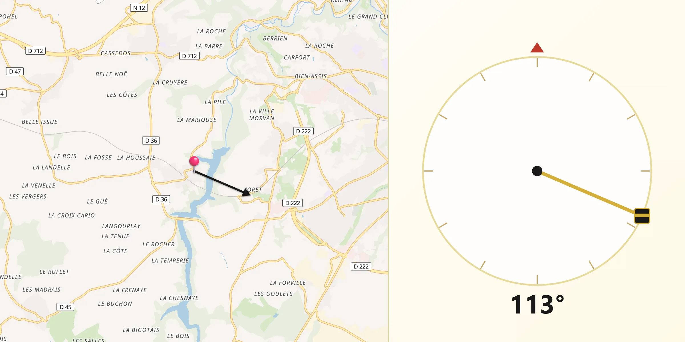 Direction vers la Qibla depuis La Méaugon