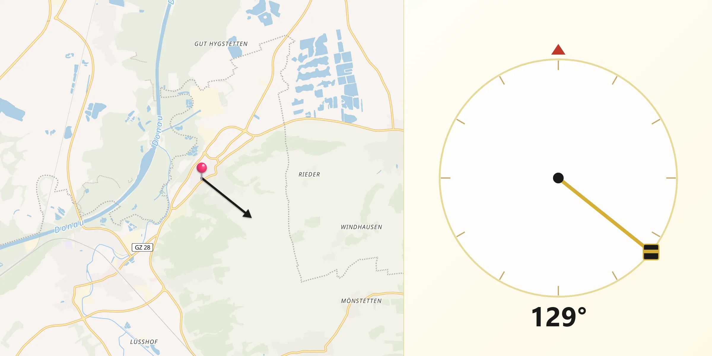 Qibla-Richtung von Gundremmingen