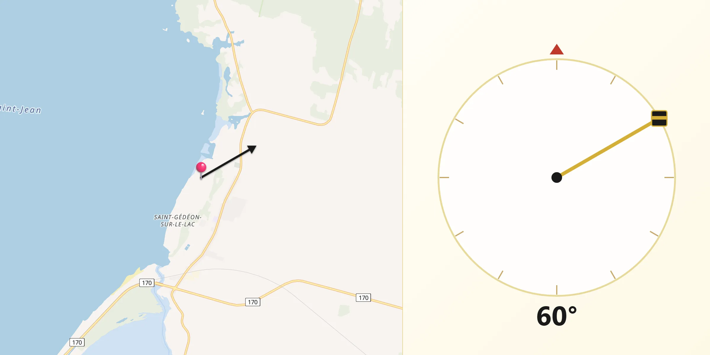 Qibla Direction from Pointe-du-Lac