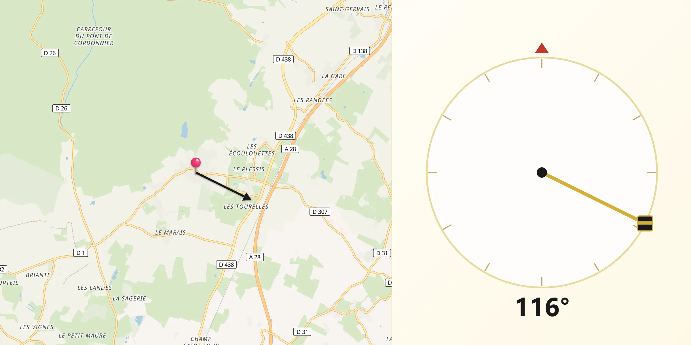 Direction vers la Qibla depuis Radon