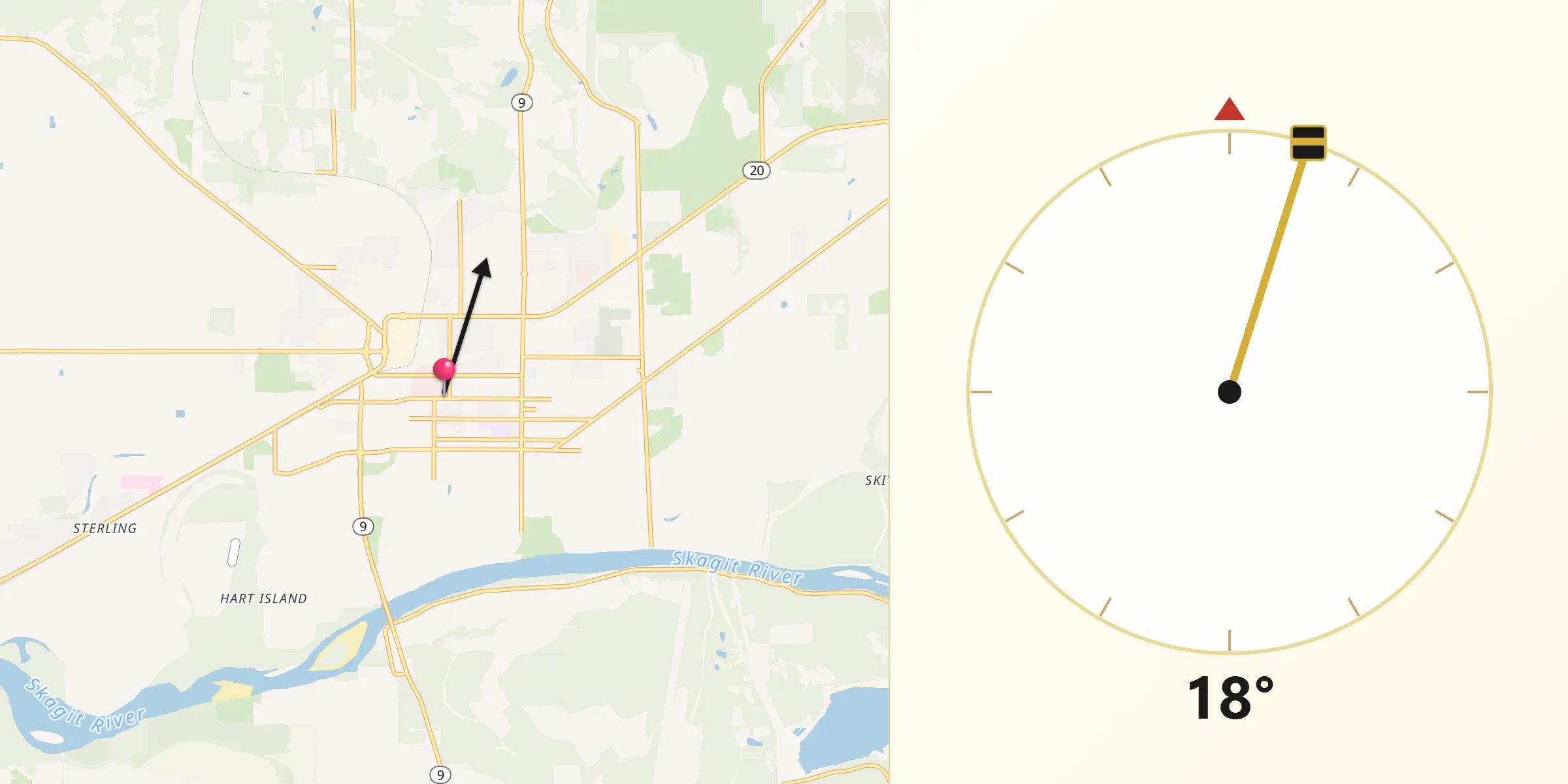 Qibla Direction from Sedro-Woolley