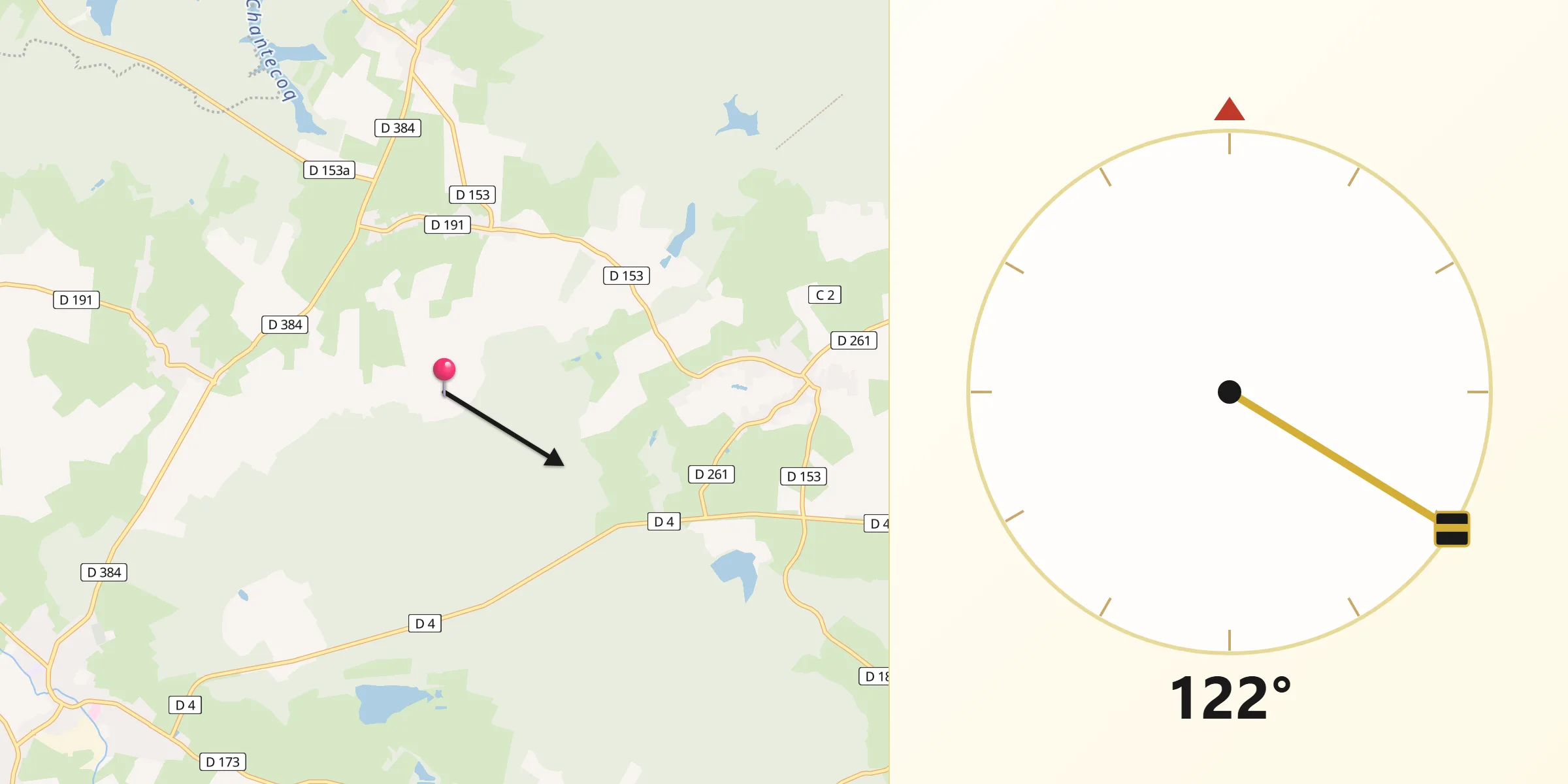Direction vers la Qibla depuis Voillecomte