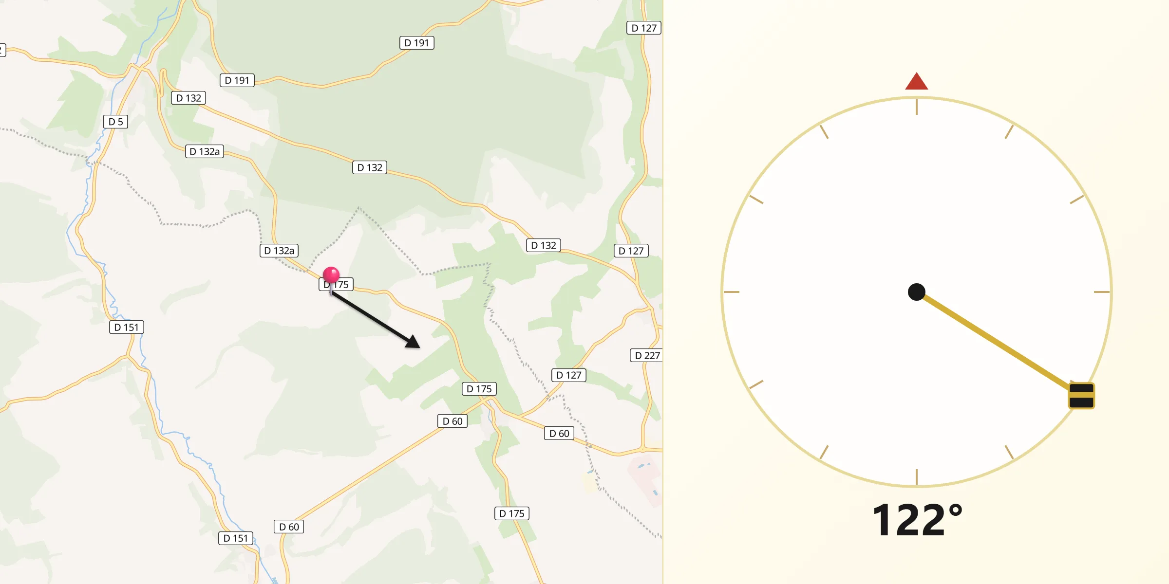 Direction vers la Qibla depuis Bure