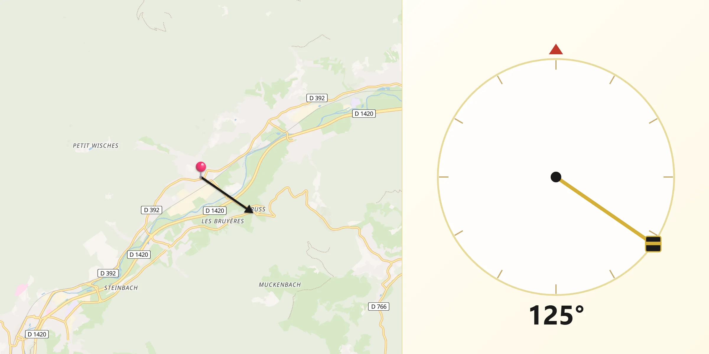Direction vers la Qibla depuis Wisches