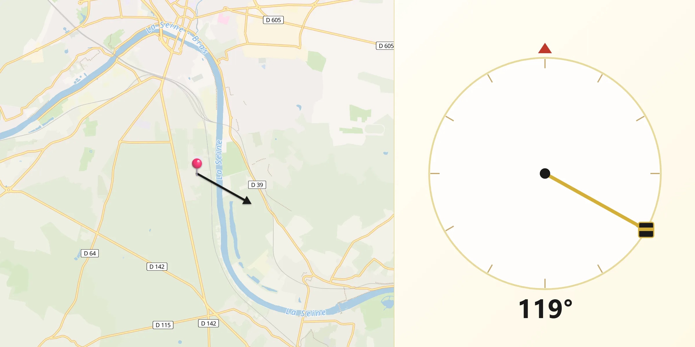 Direction vers la Qibla depuis La Rochette