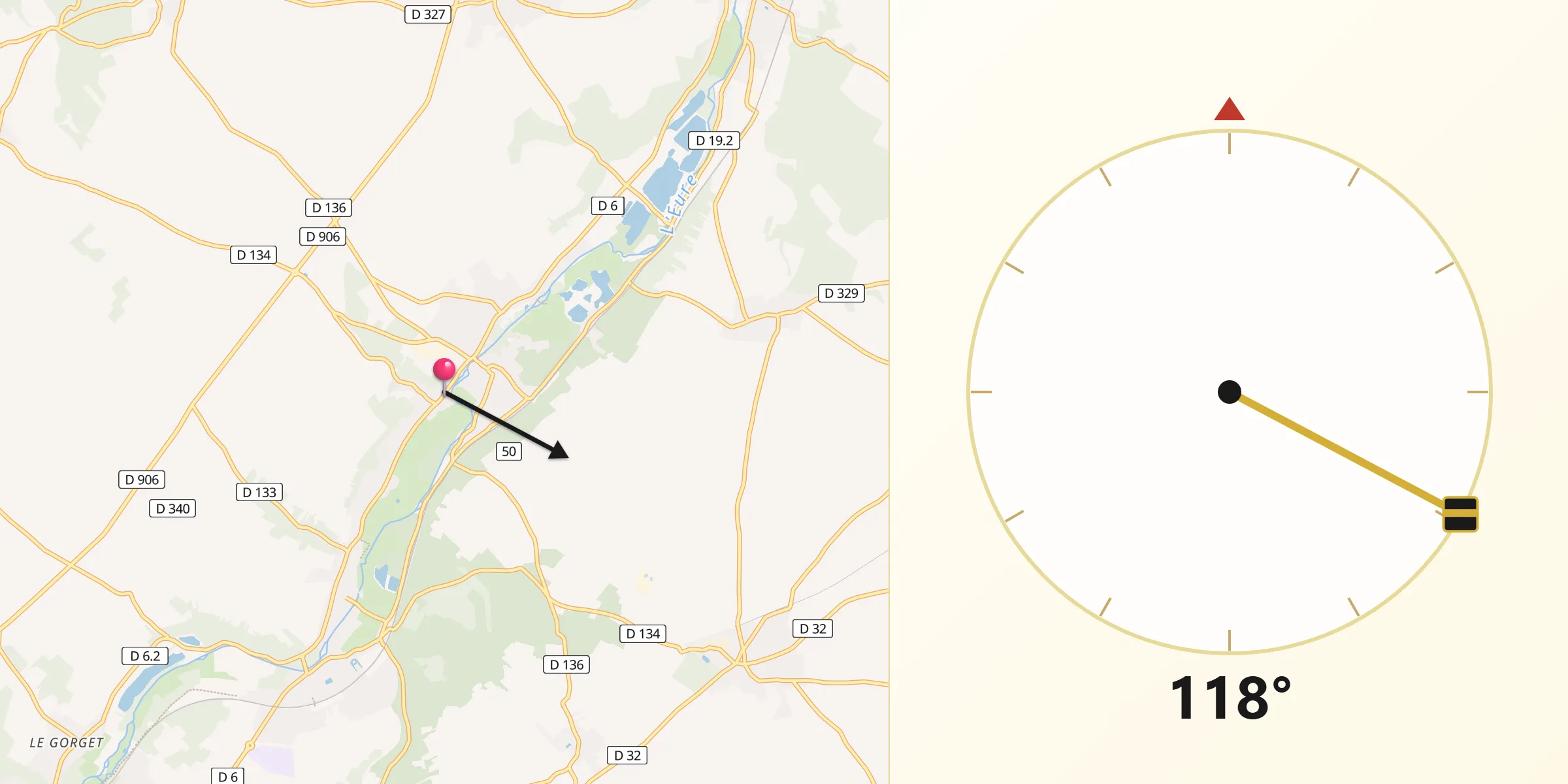 Direction vers la Qibla depuis Jouy