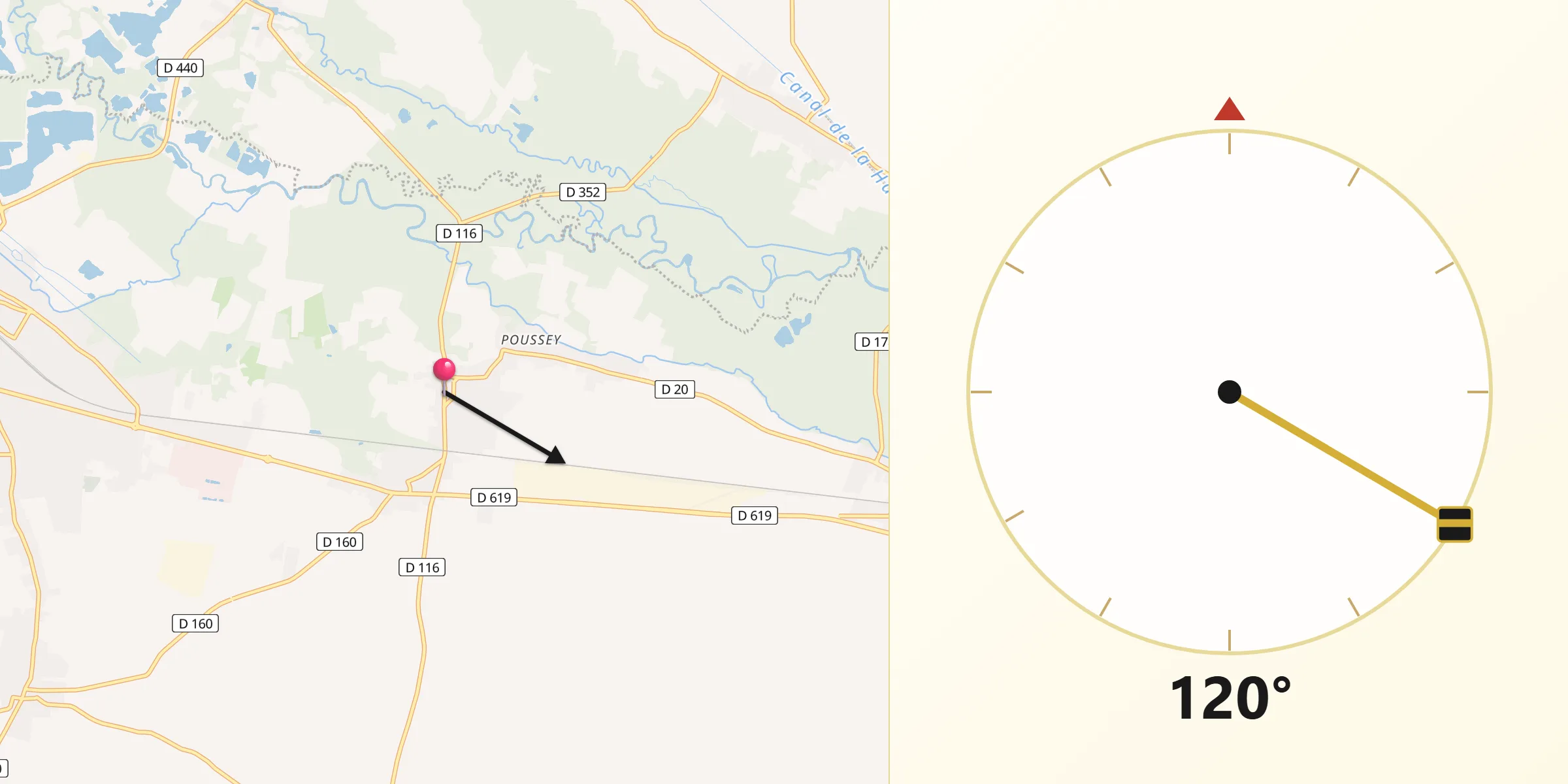 Direction vers la Qibla depuis Maizières-la-Grande-Paroisse