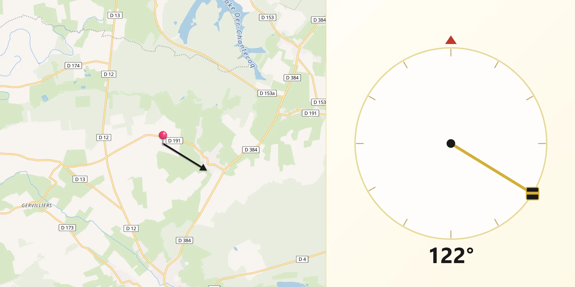 Direction vers la Qibla depuis Planrupt