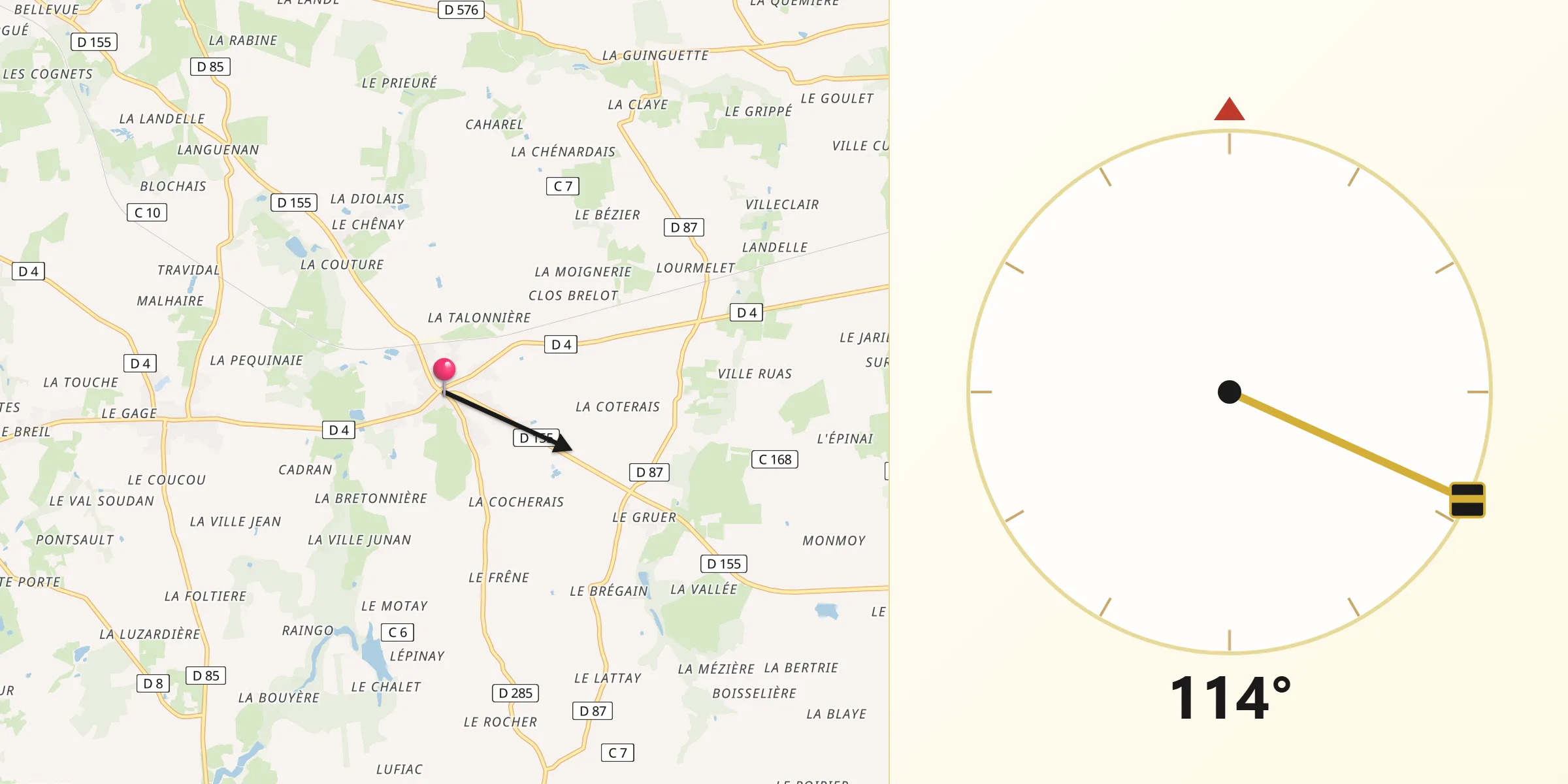 Direction vers la Qibla depuis La Boussac