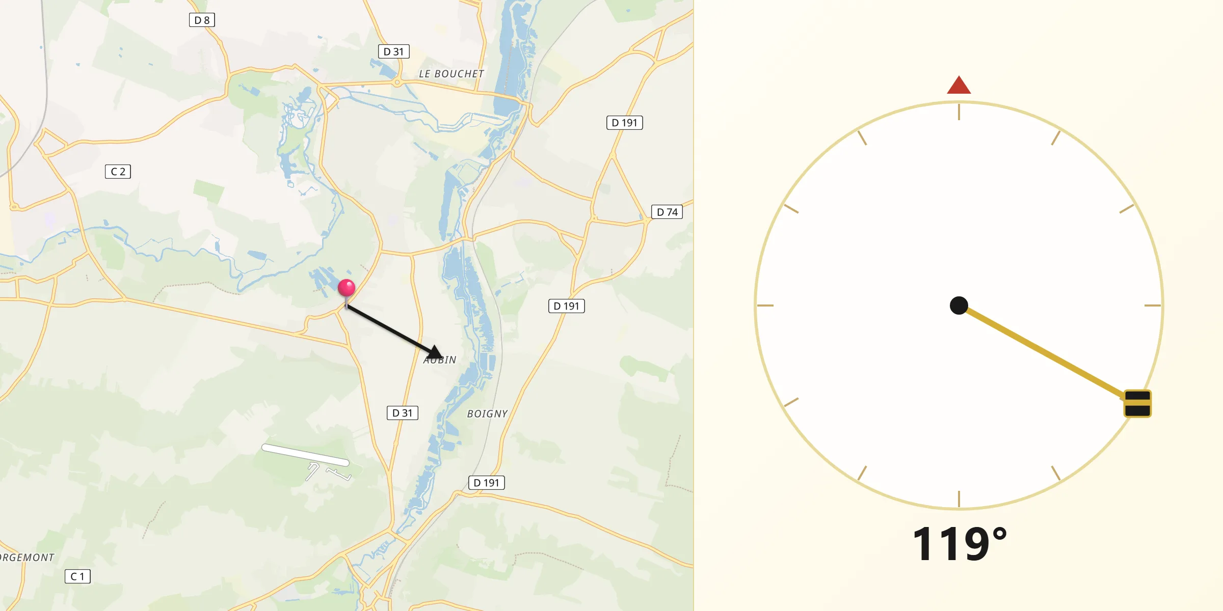 Direction vers la Qibla depuis Itteville