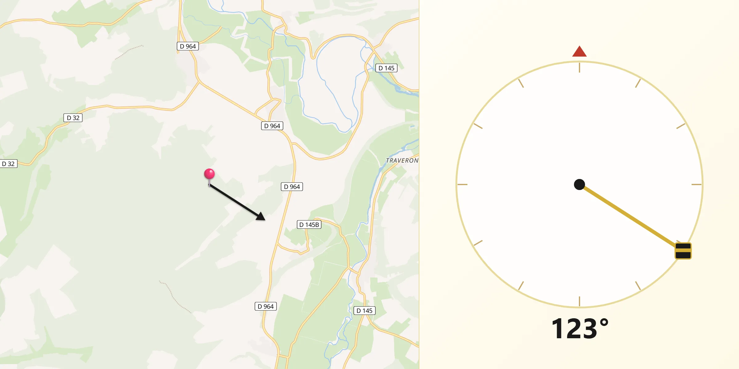 Direction vers la Qibla depuis Montbras