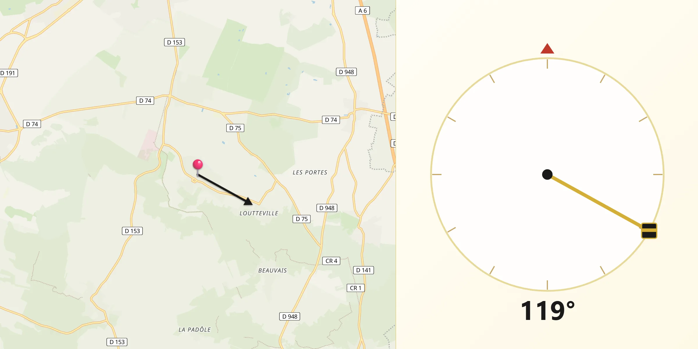 Direction vers la Qibla depuis Champcueil