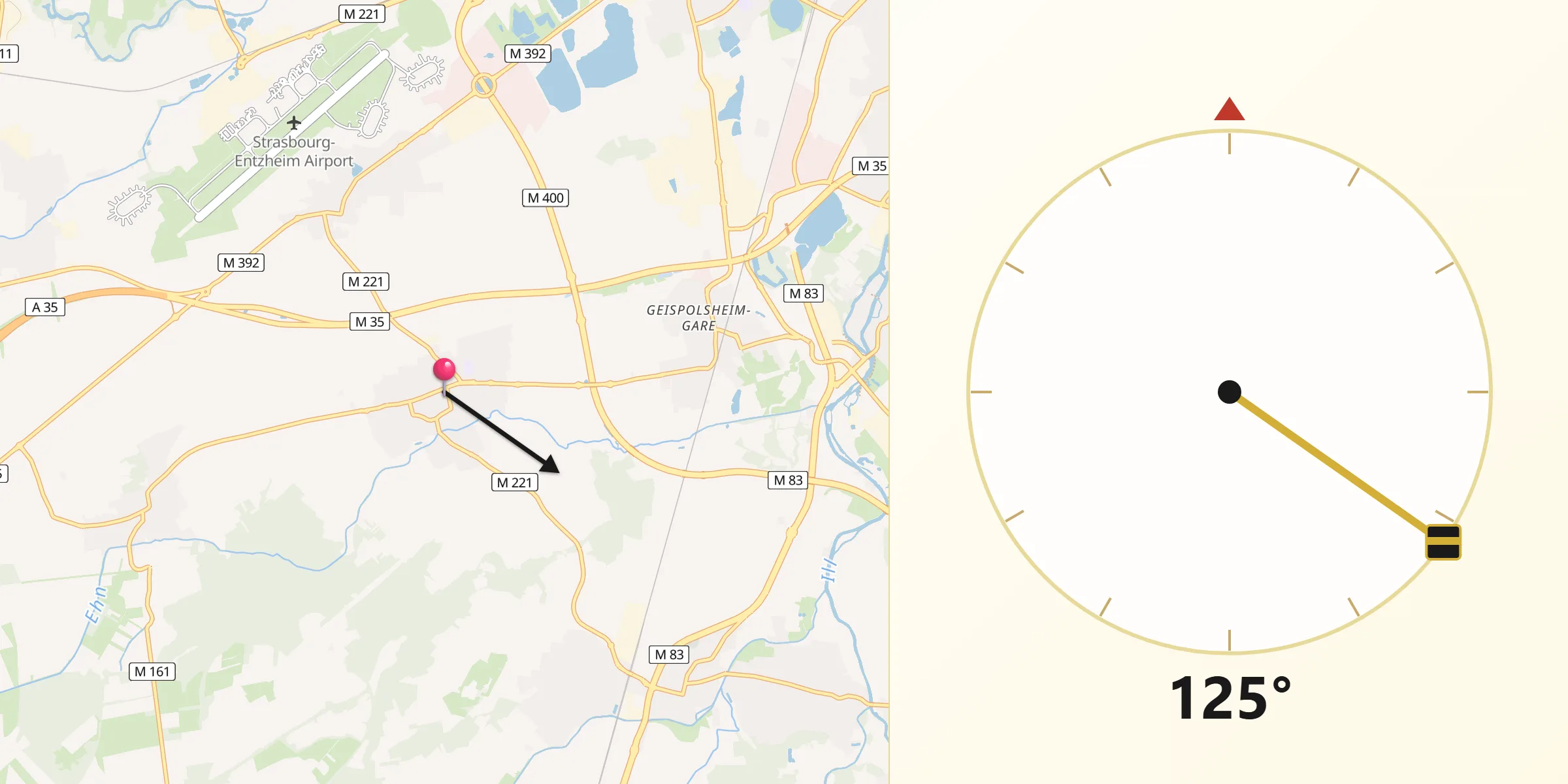 Direction vers la Qibla depuis Geispolsheim
