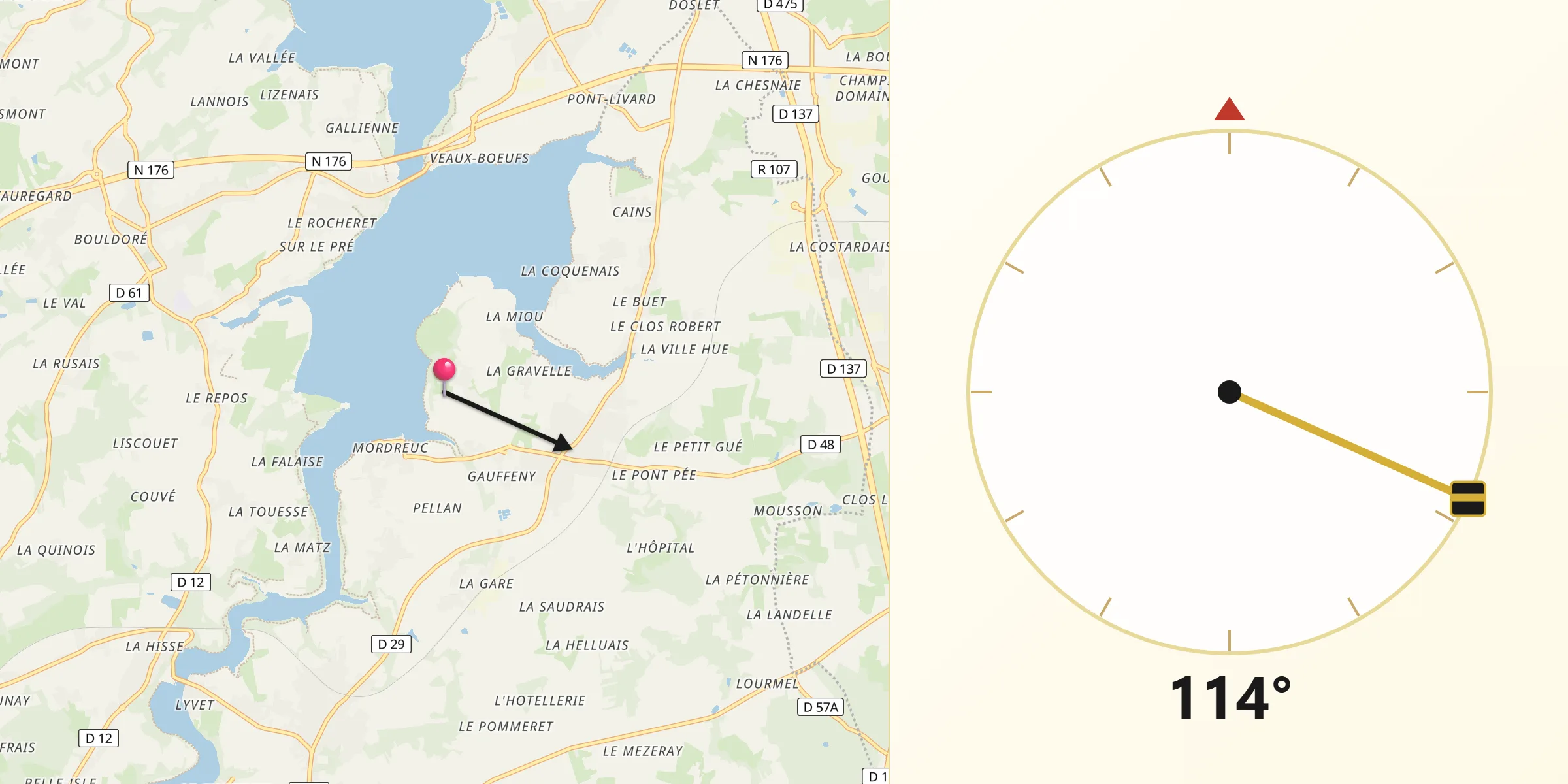 Direction vers la Qibla depuis Pleudihen-sur-Rance