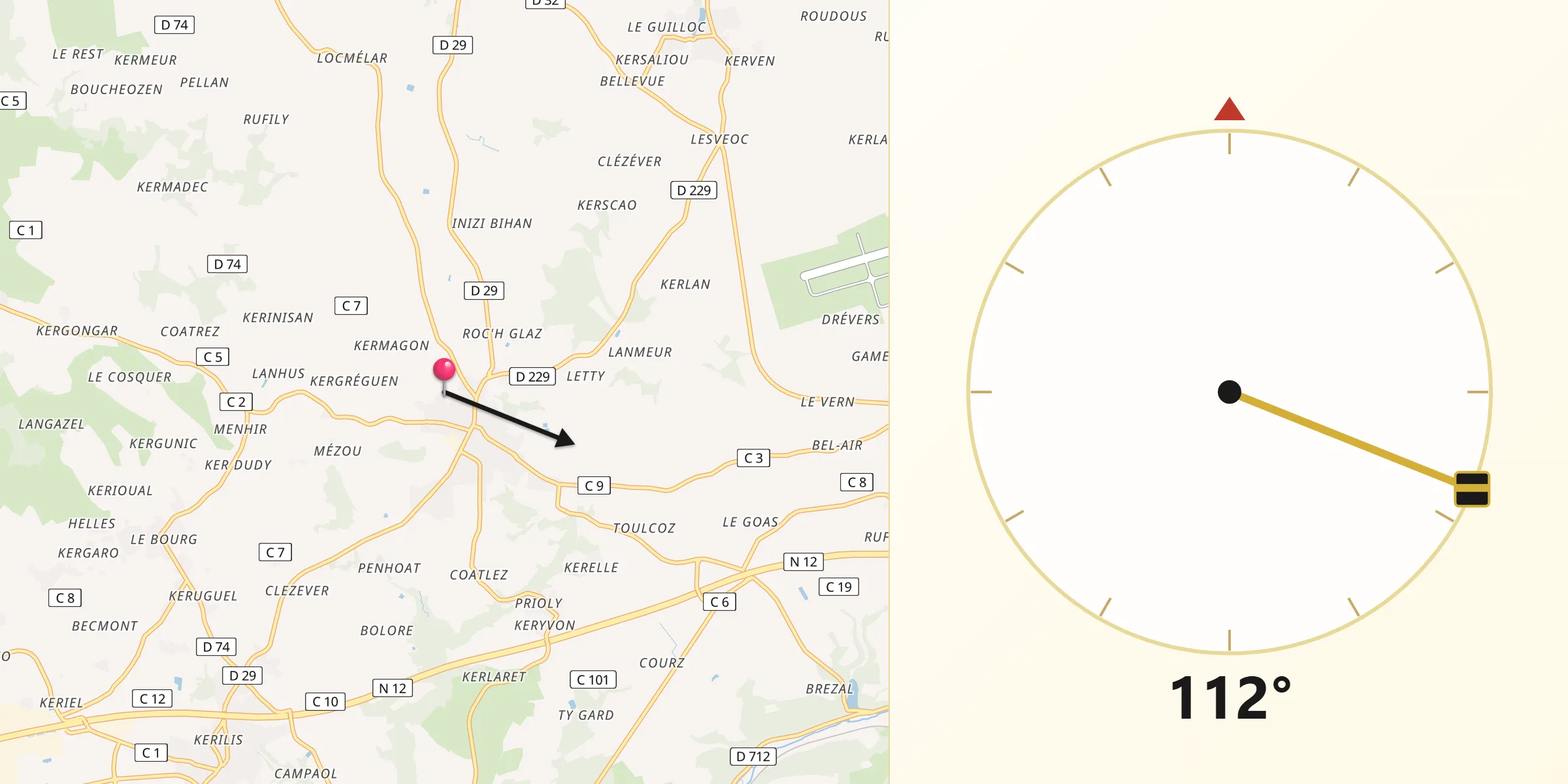 Direction vers la Qibla depuis Plounéventer