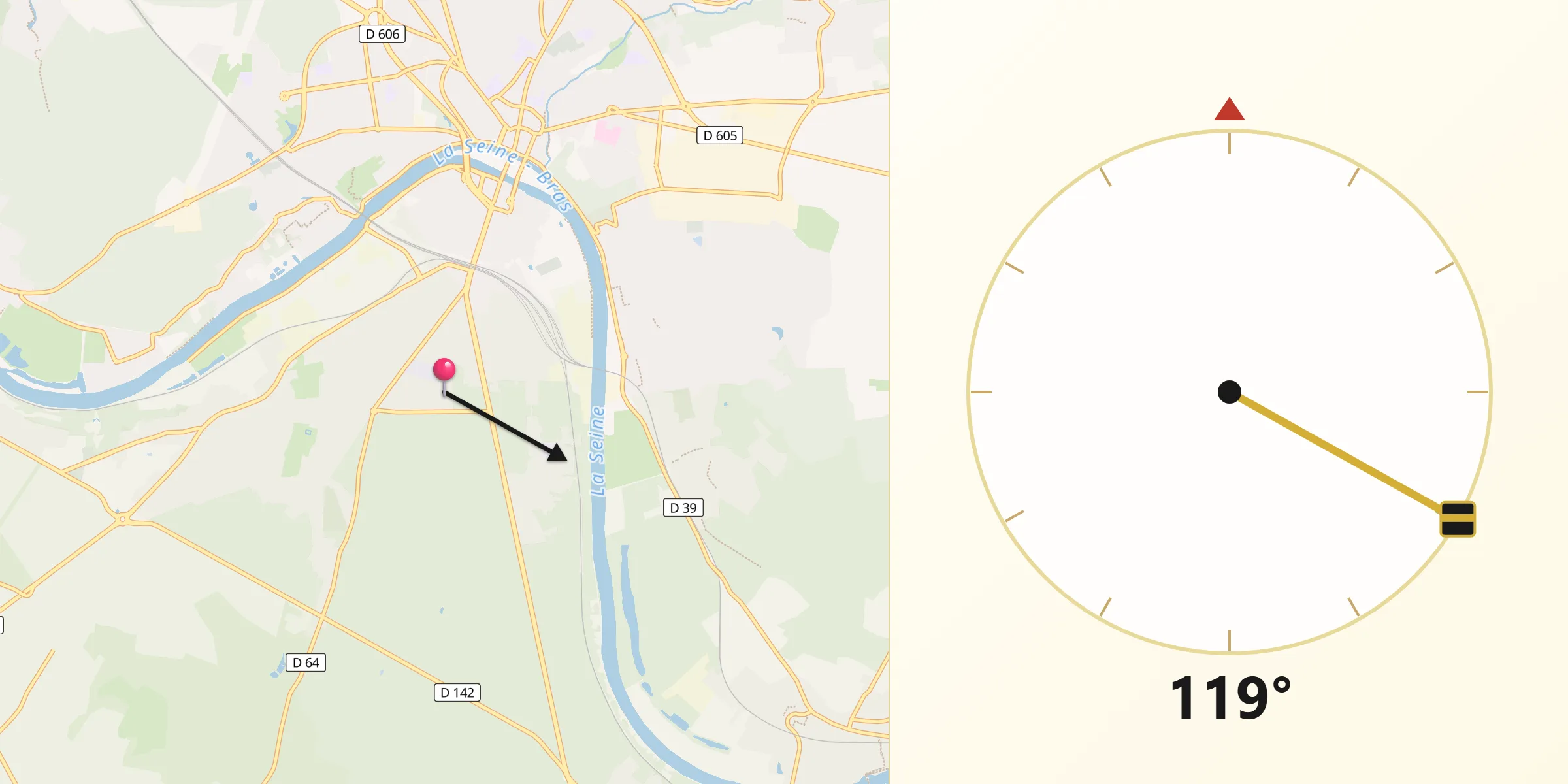 Direction vers la Qibla depuis Dammarie-les-Lys