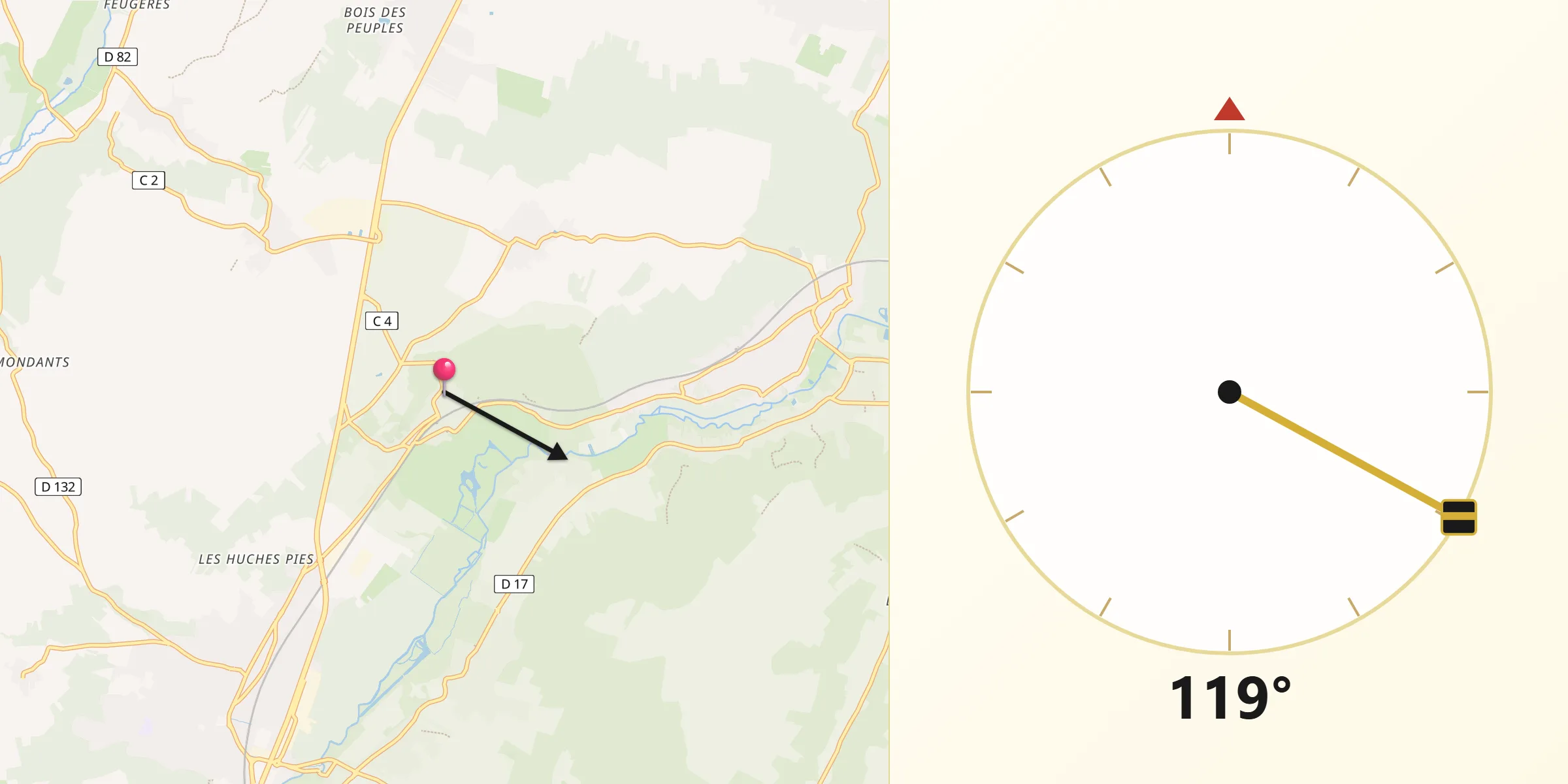 Direction vers la Qibla depuis Chamarande