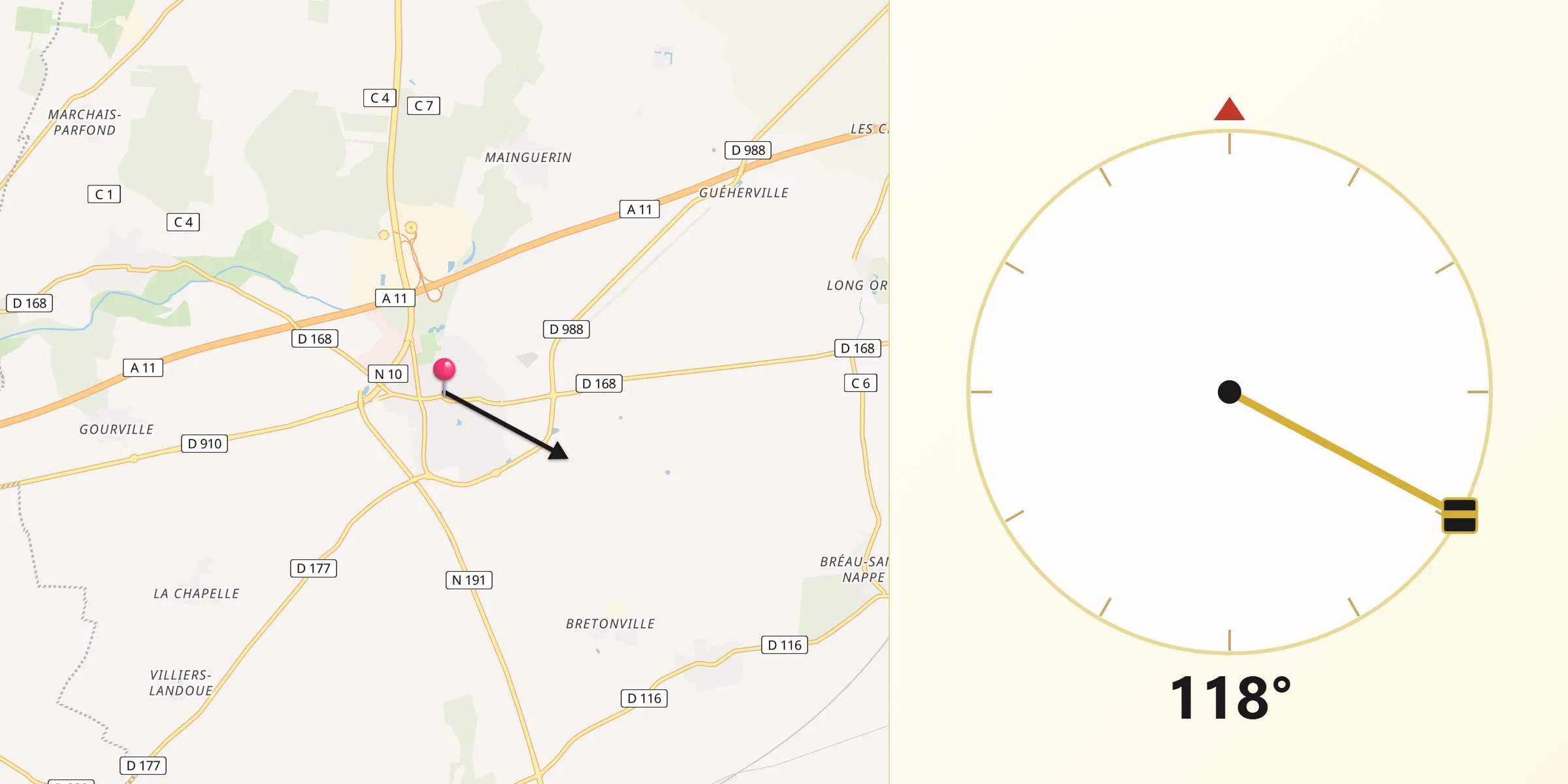 Direction vers la Qibla depuis Ablis