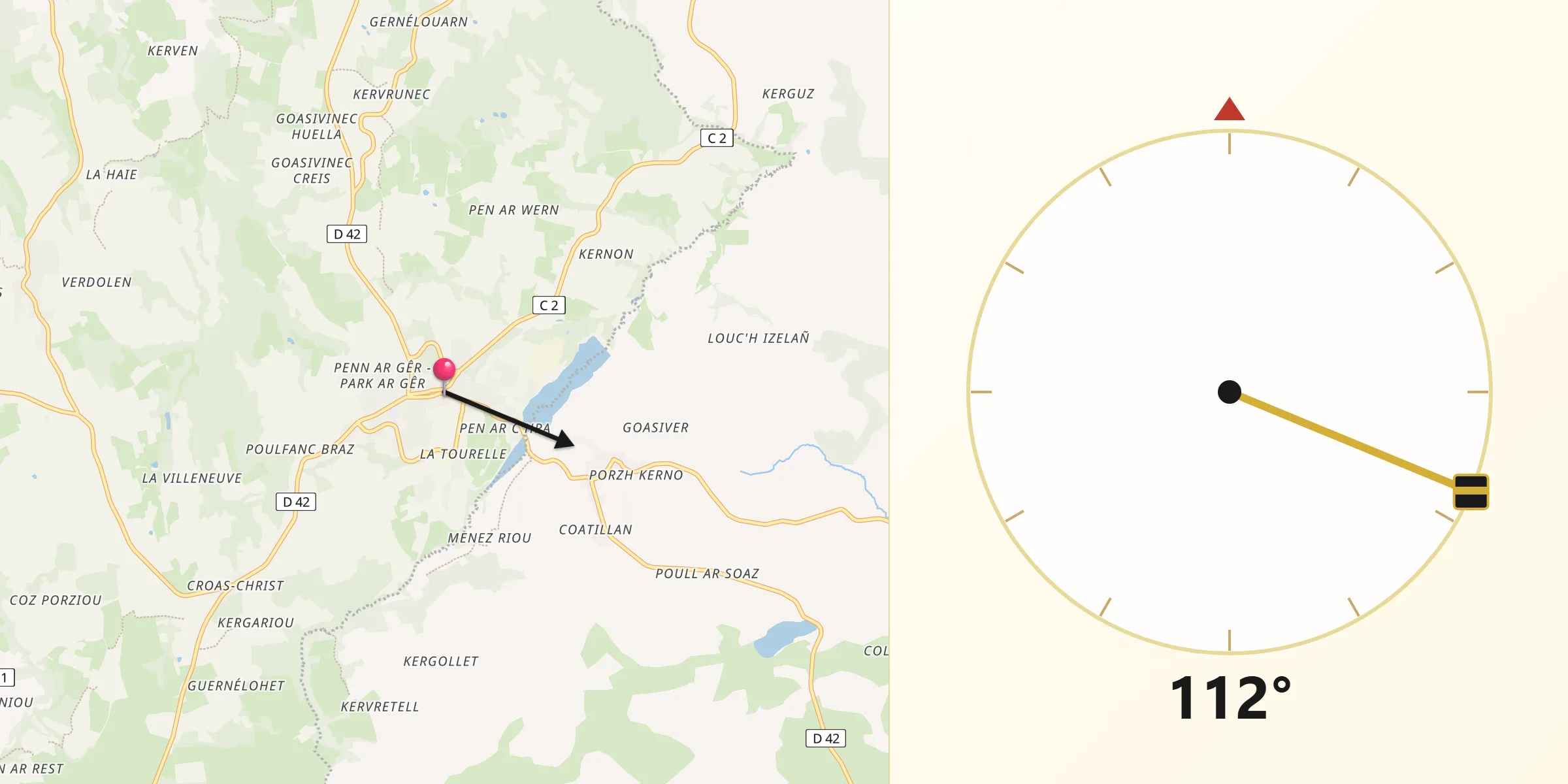 Direction vers la Qibla depuis Guerlesquin
