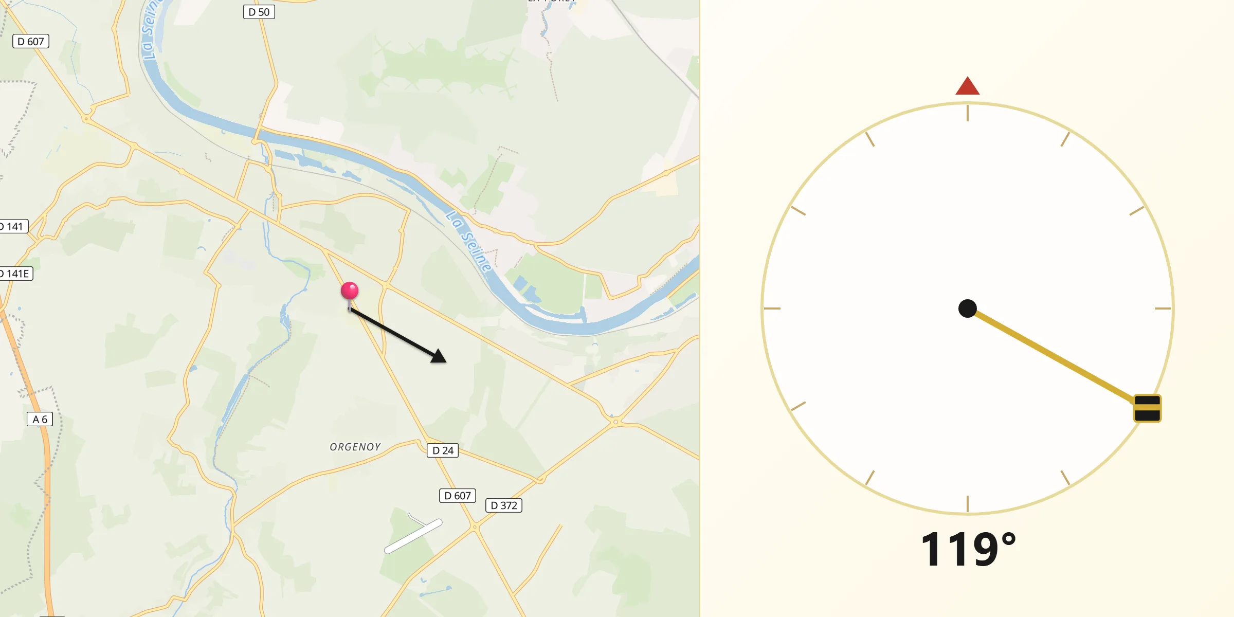 Direction vers la Qibla depuis Pringy