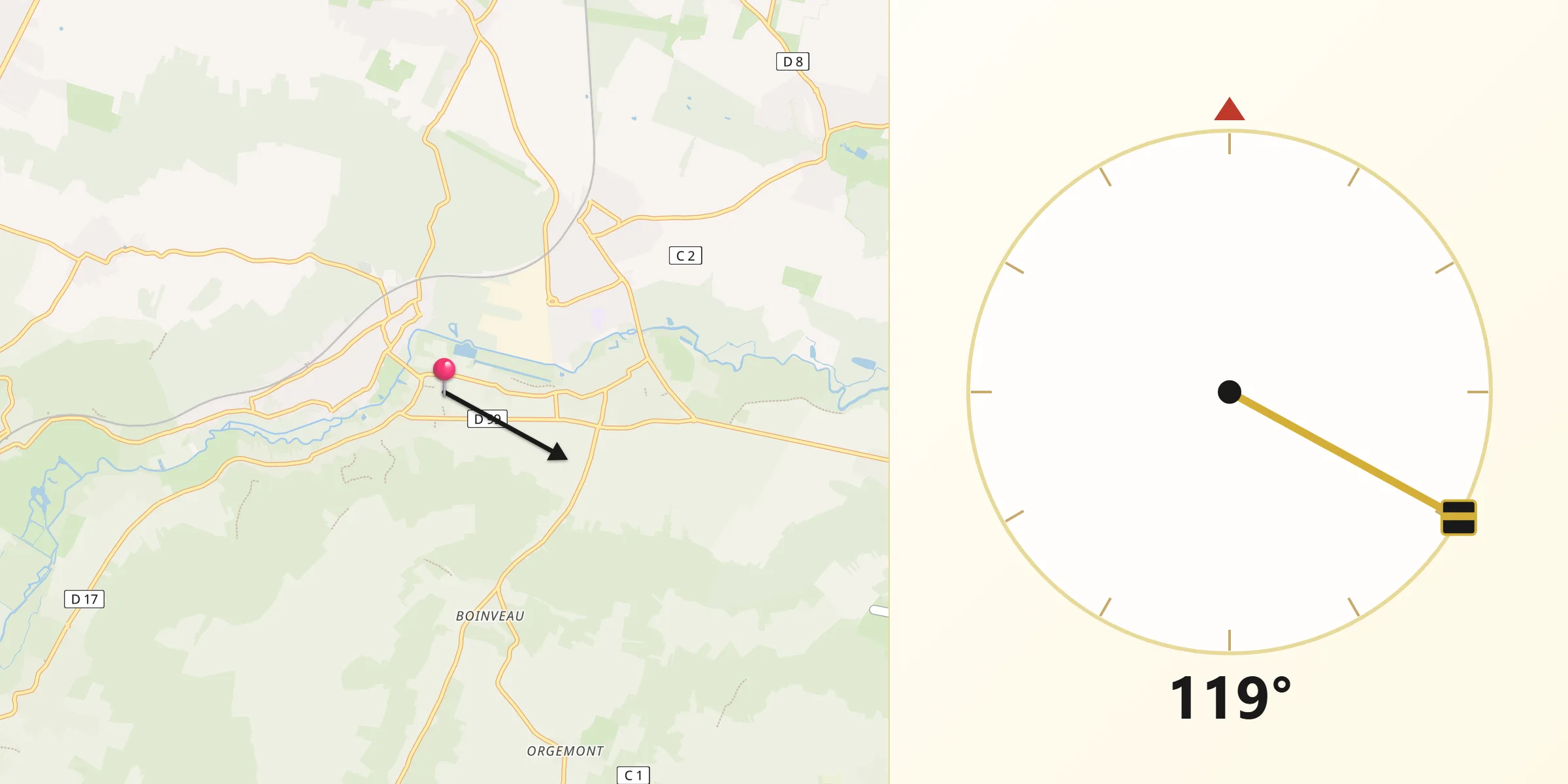Direction vers la Qibla depuis Lardy