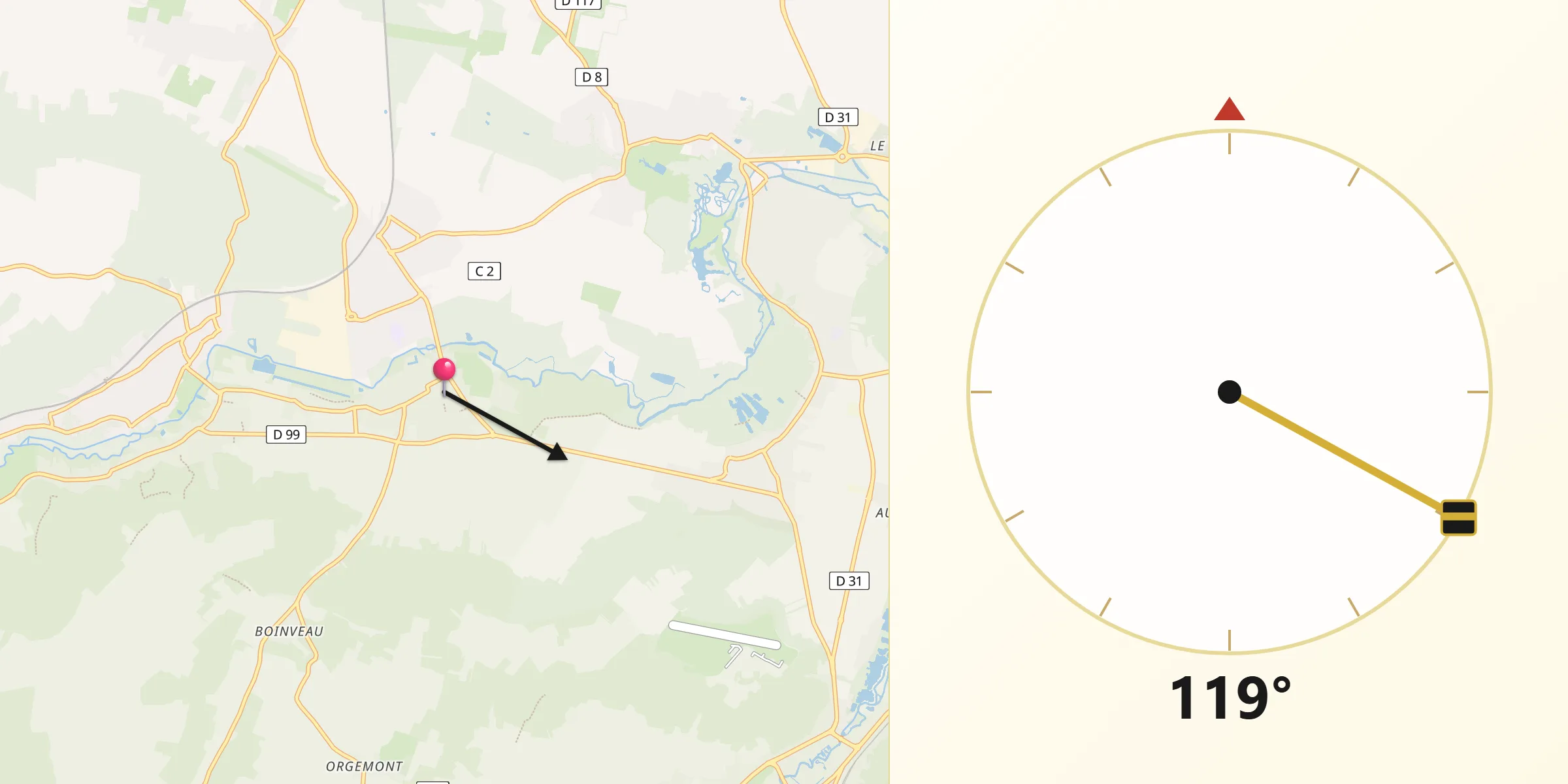 Direction vers la Qibla depuis Bouray-sur-Juine